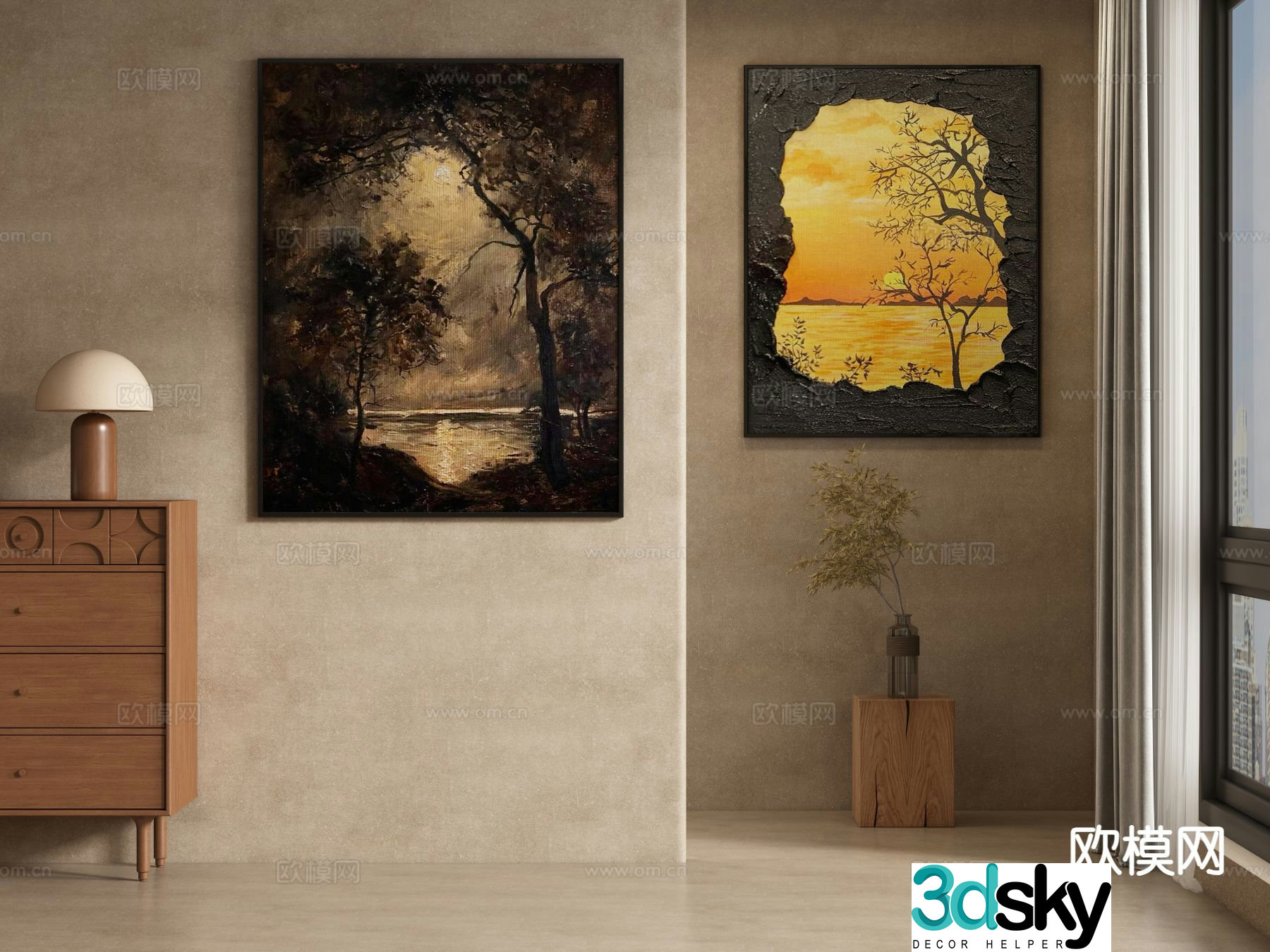 Medieval style landscape painting decorative painting 3d model