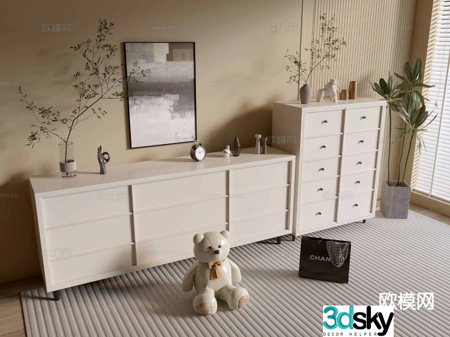 Cream style side cabinet chest of drawers 3D model