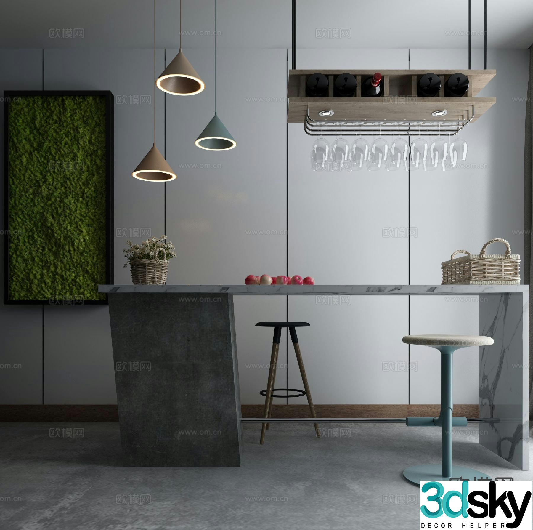 Modern bar island table 3D model