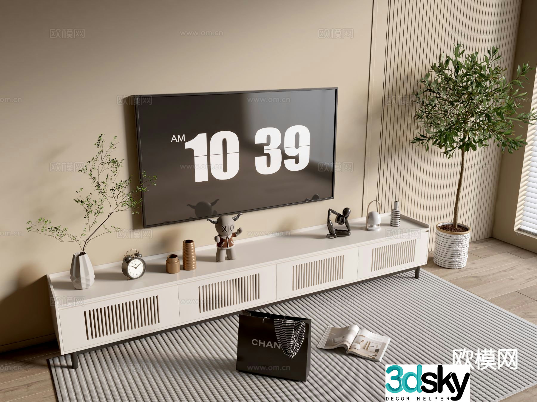 Cream style TV cabinet base cabinet 3D model