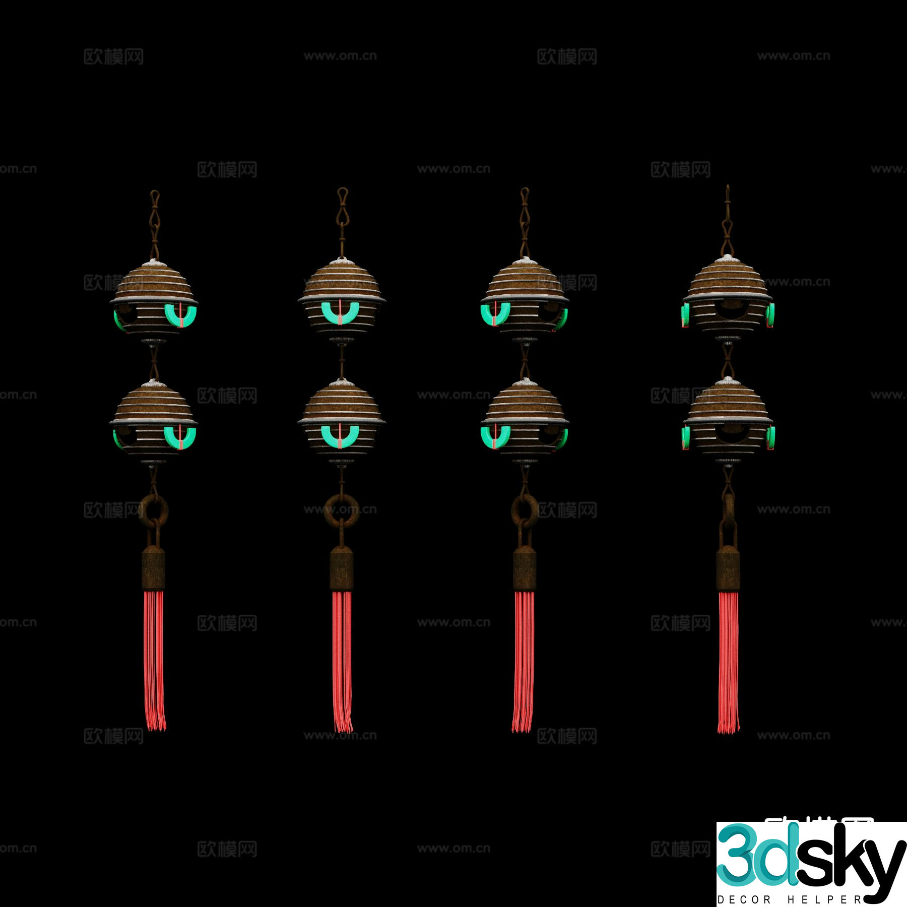 Chinese style pendant bell blessing pendant 3d model