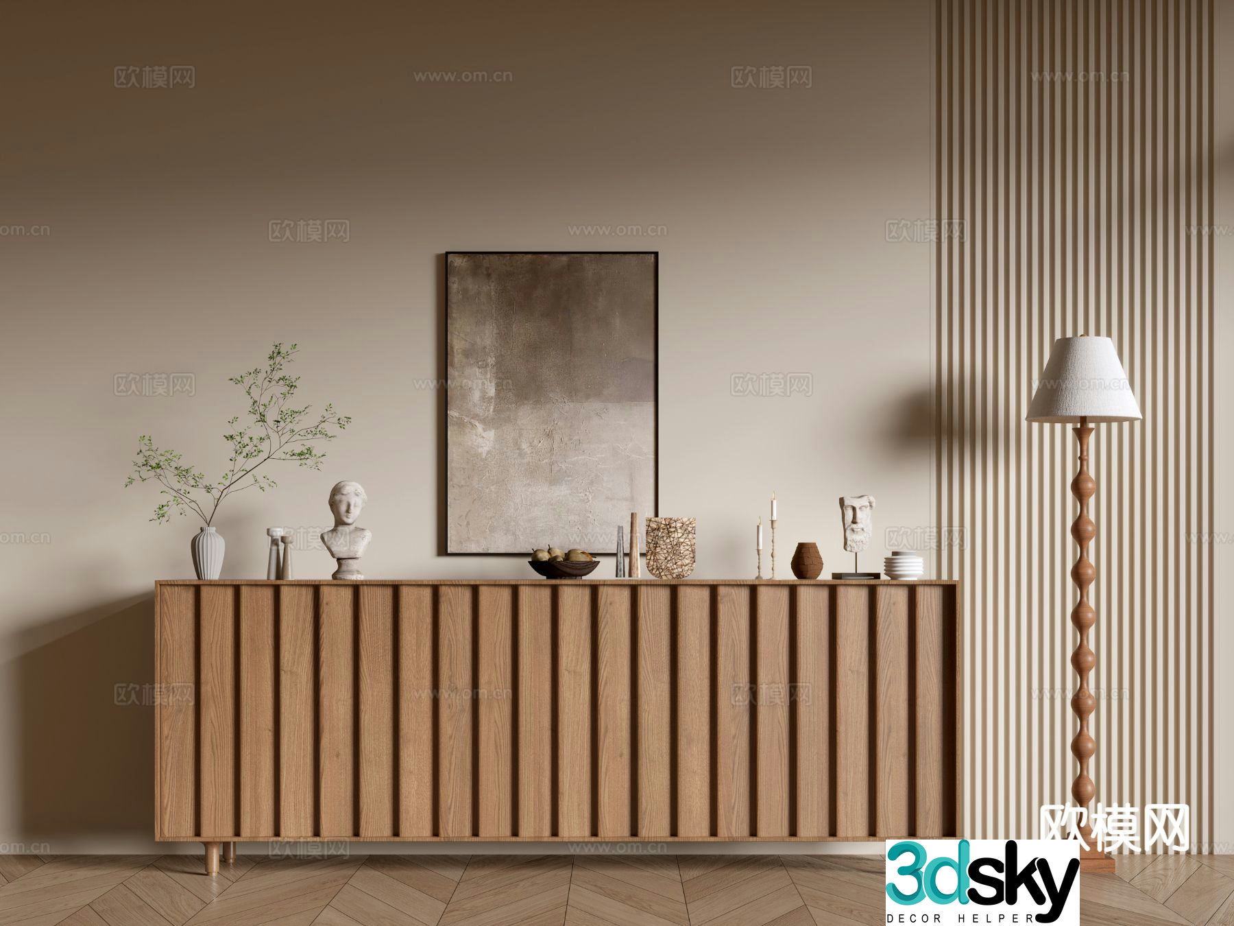 Log style side cabinet entrance cabinet storage cabinet 3D model