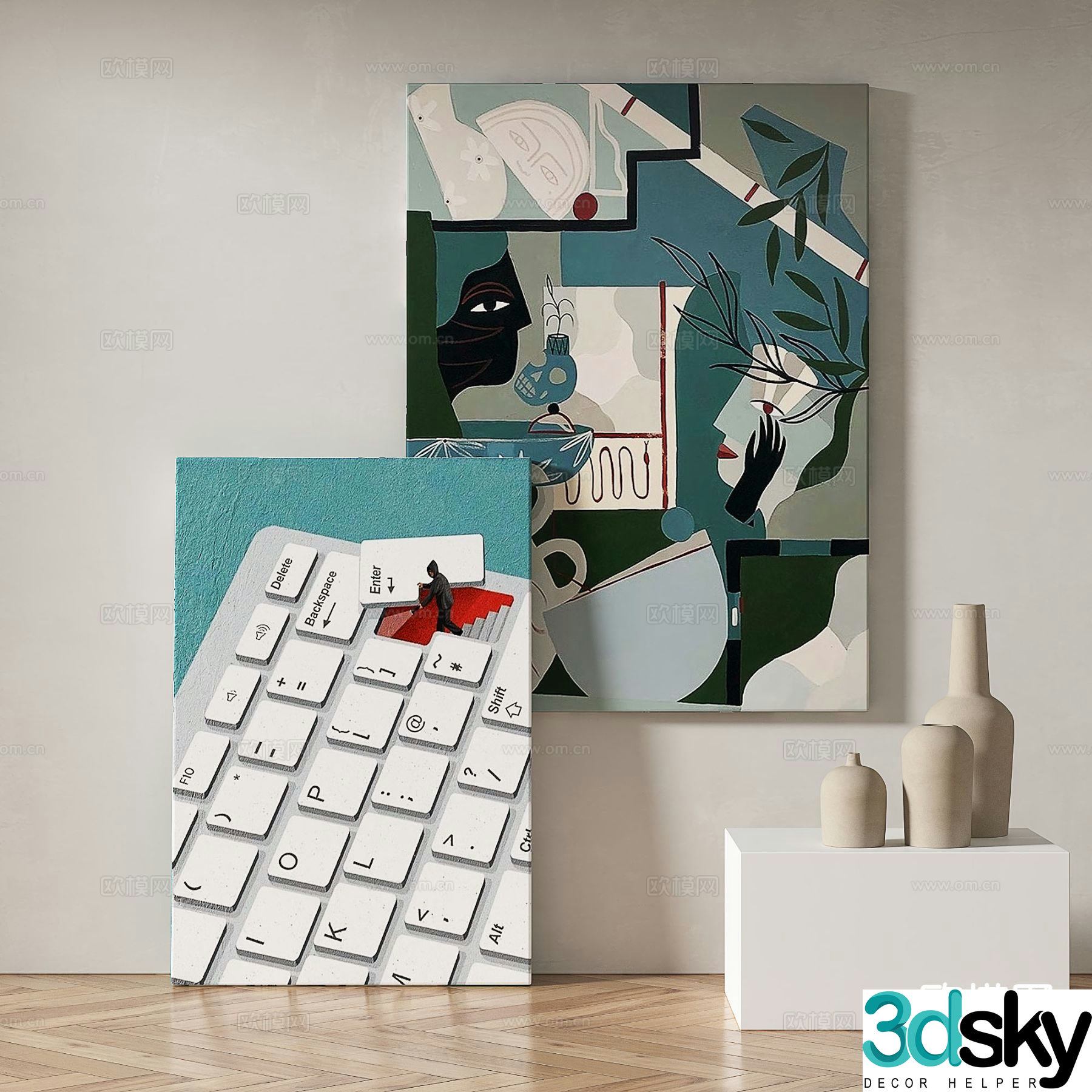 Modern cartoon painting decorative painting 3d model