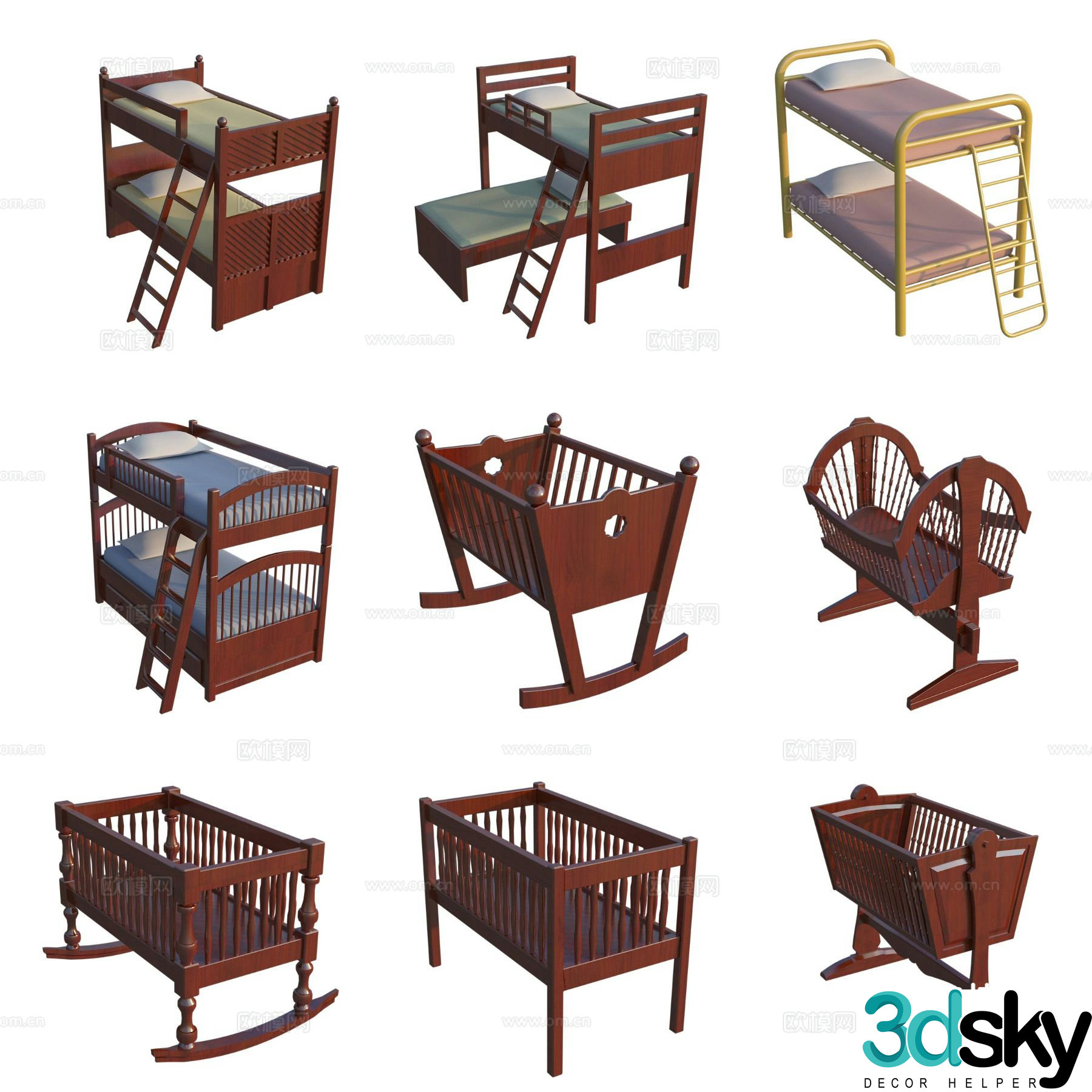 Children’s bed bunk bed cradle crib 3d model