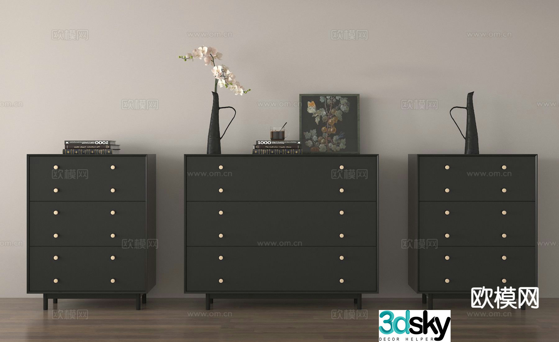 Medieval style side cabinet chest of drawers chest of drawers 3D model