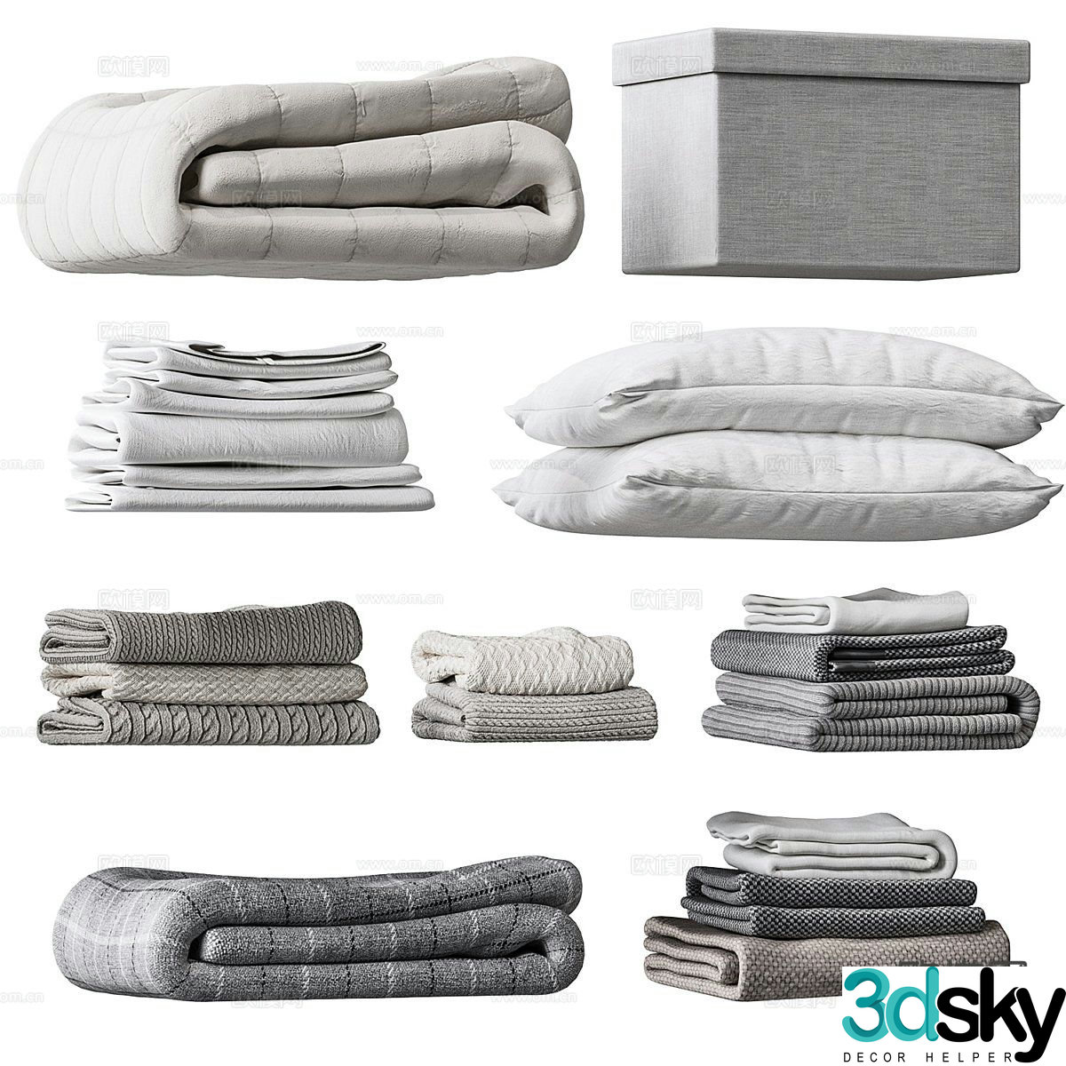 Modern bedding pillow blanket 3d model