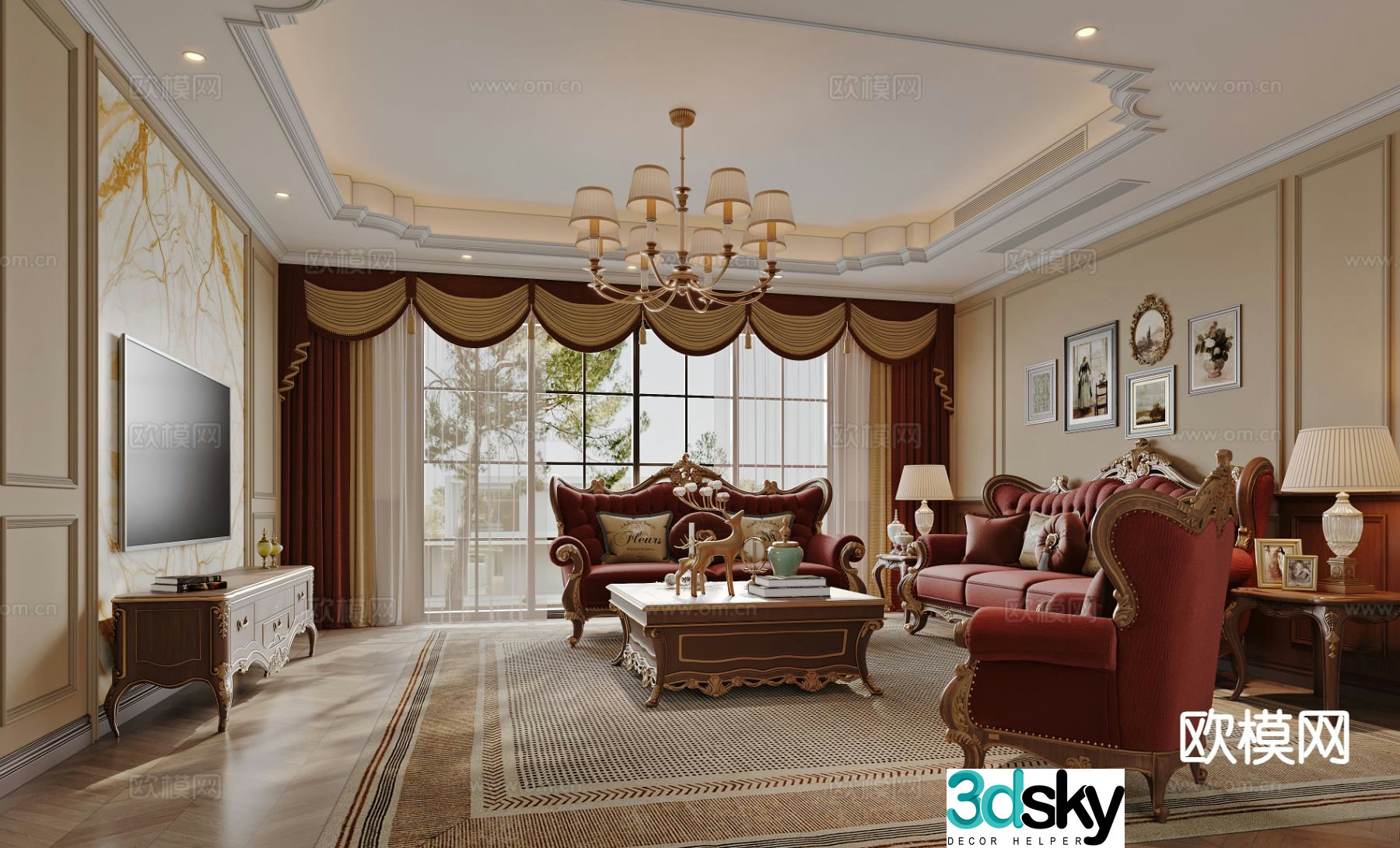 European style living room 3d model