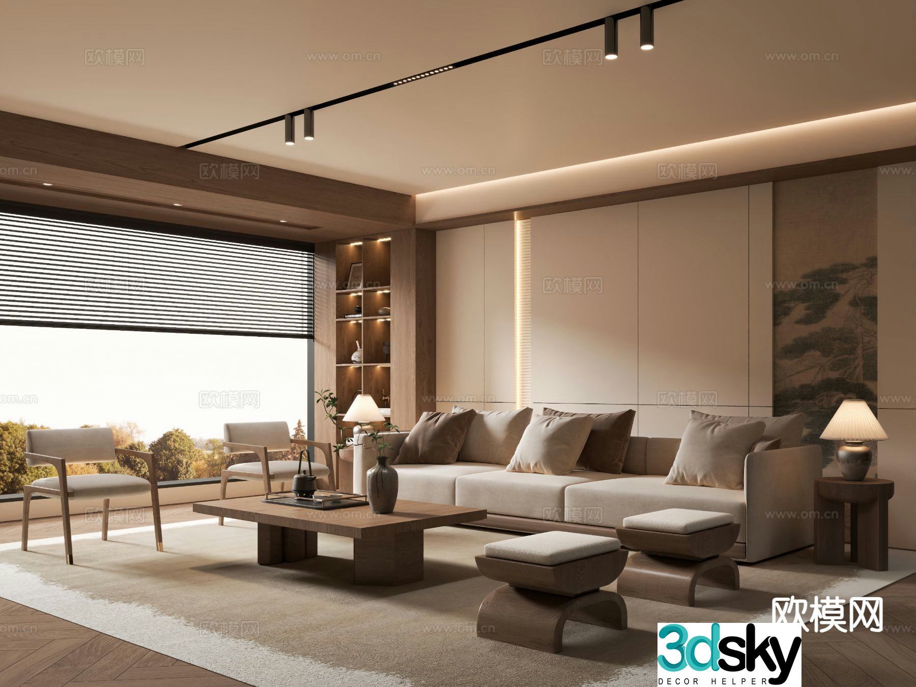 New Chinese Zen living room Song style aesthetic living room 3D model