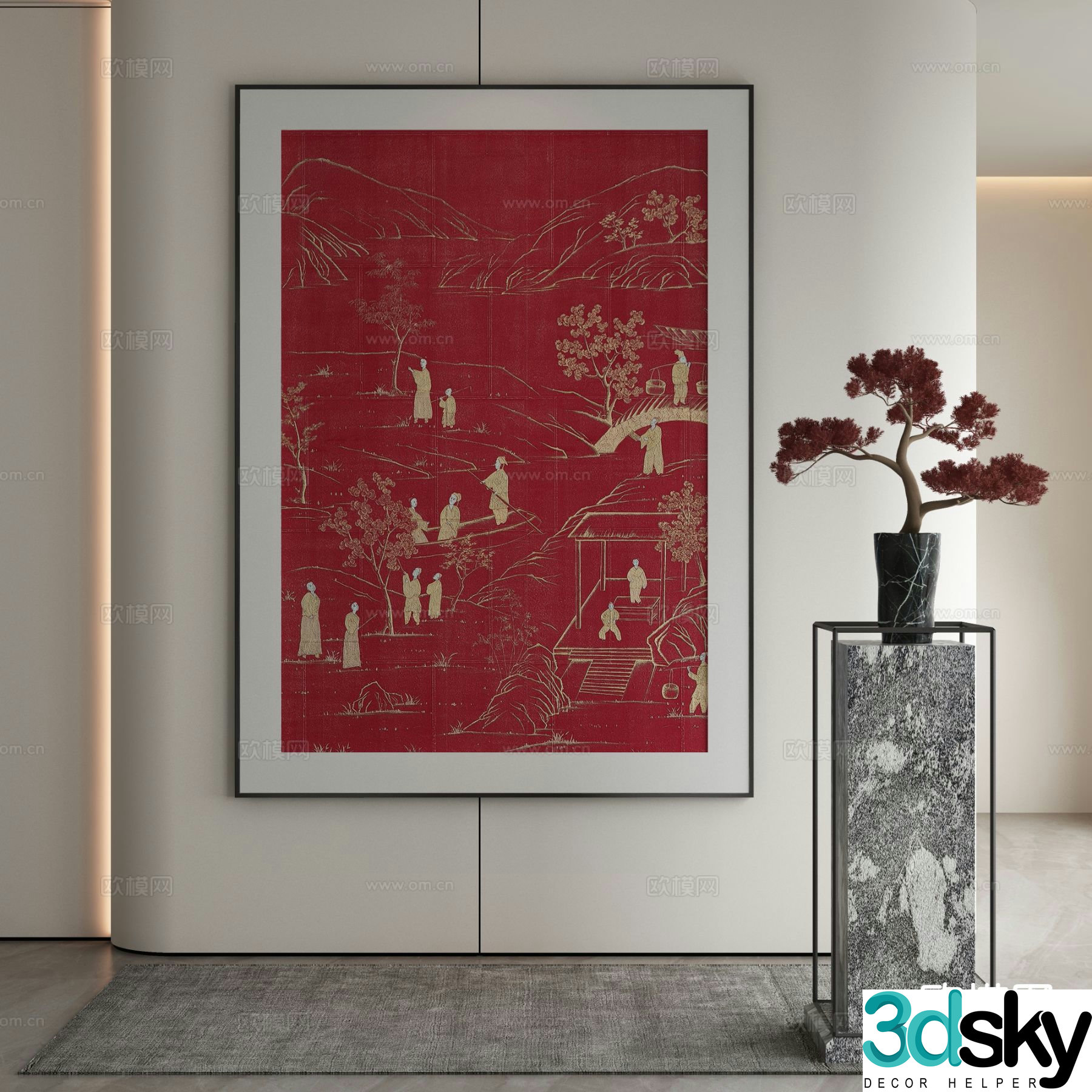 New Chinese style architectural painting decorative painting 3D model