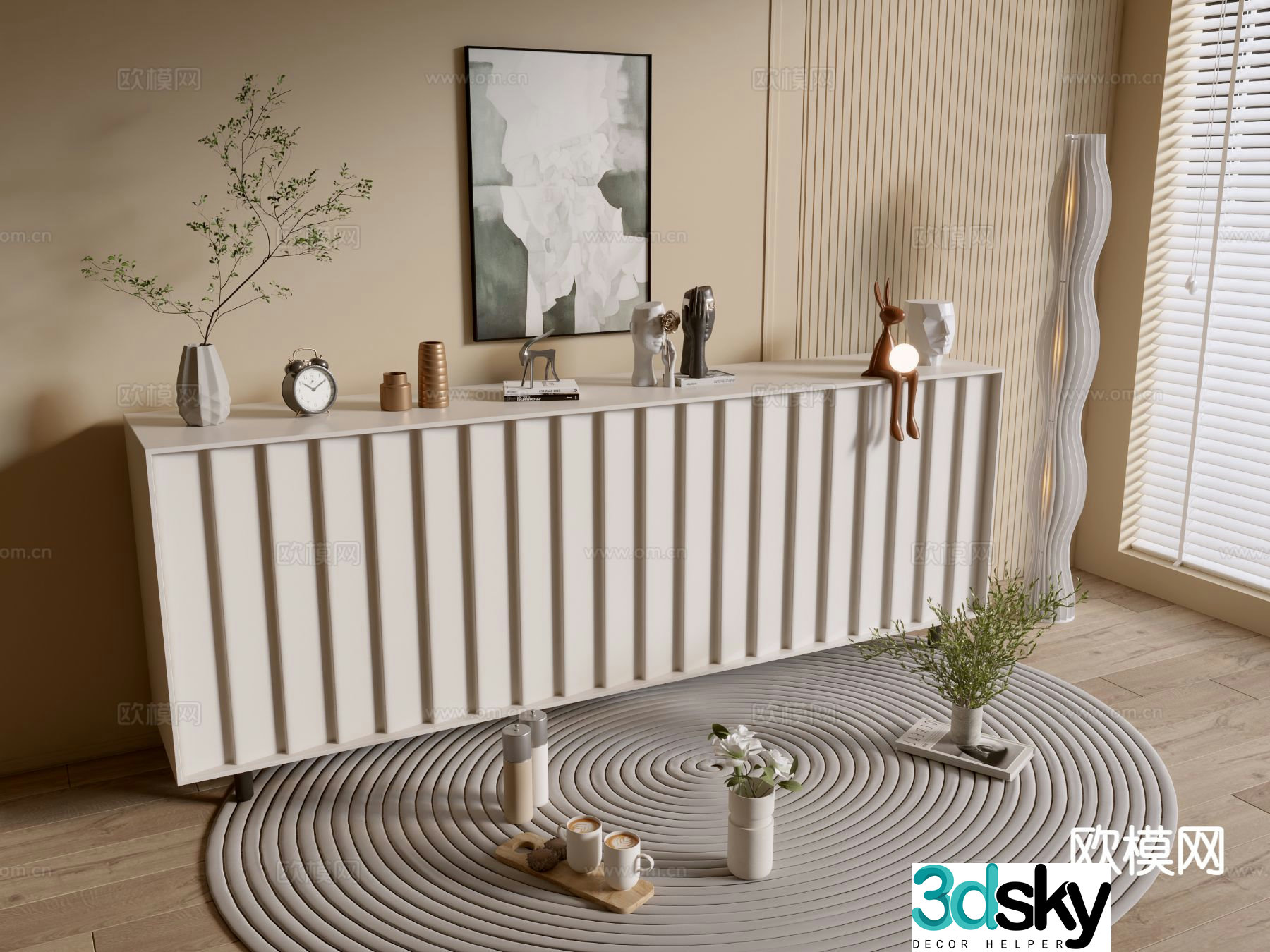 Cream style entrance cabinet 3d model