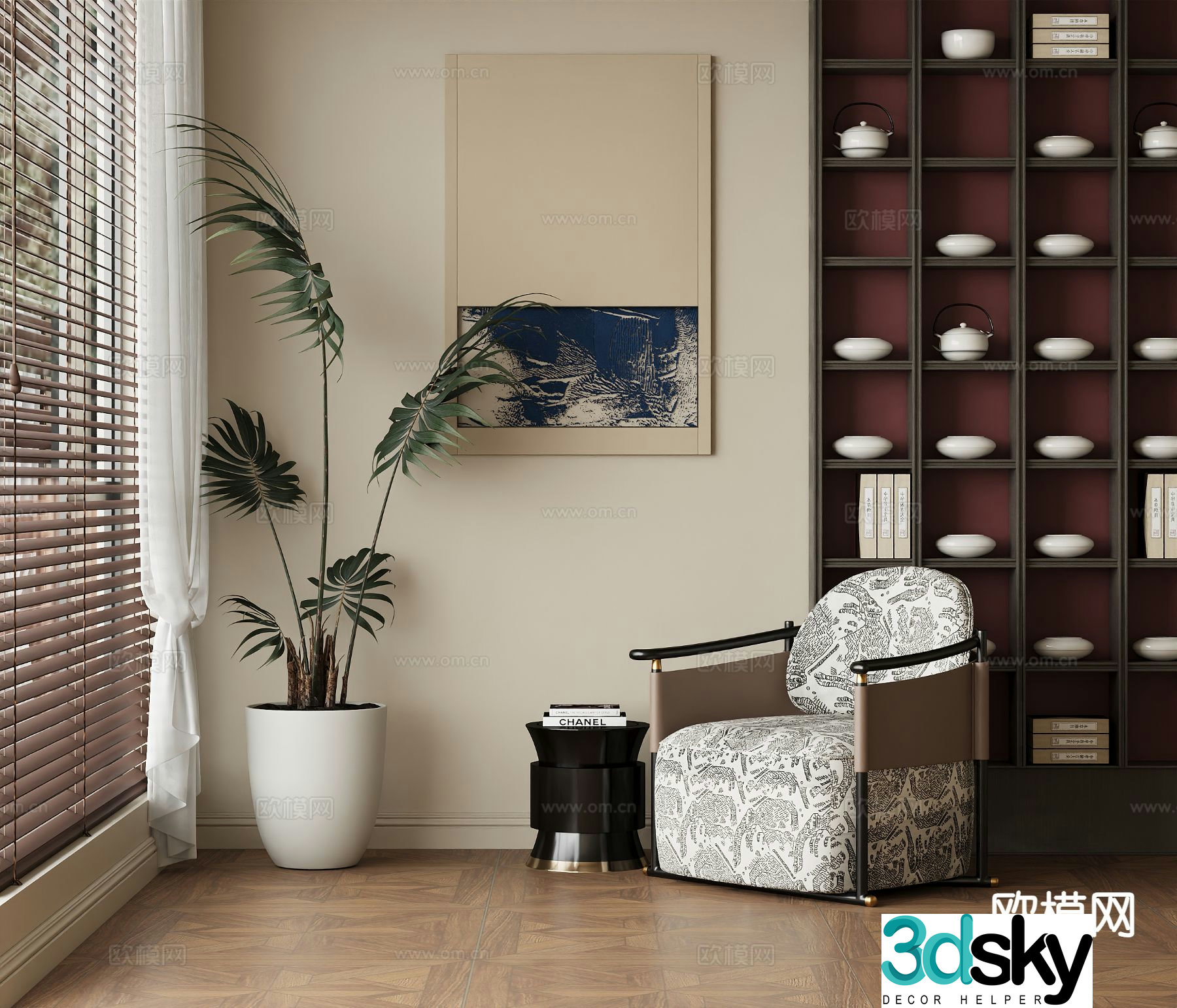 New Chinese style single sofa 3d model