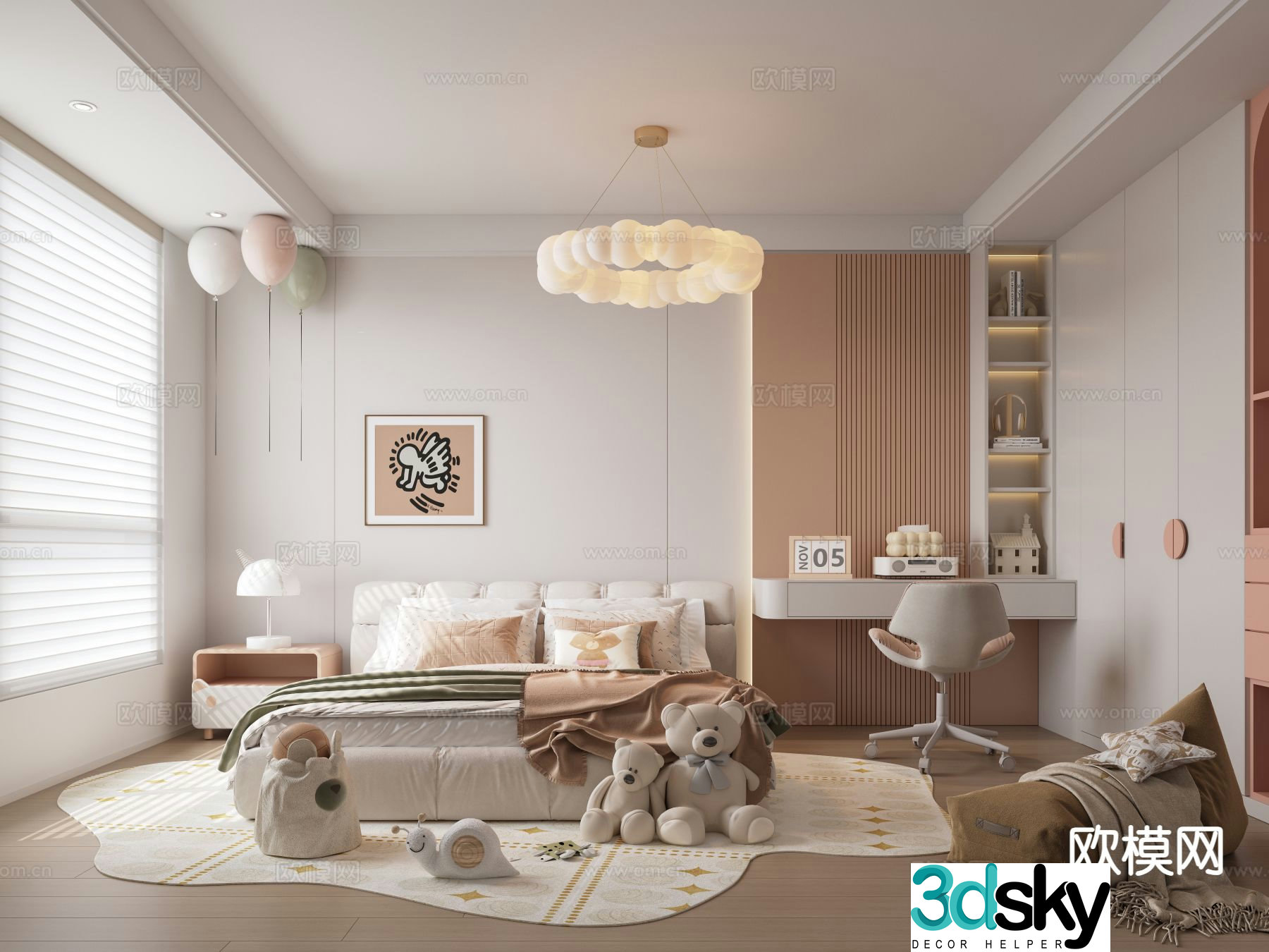 Modern bedroom second bedroom girls room 3d model