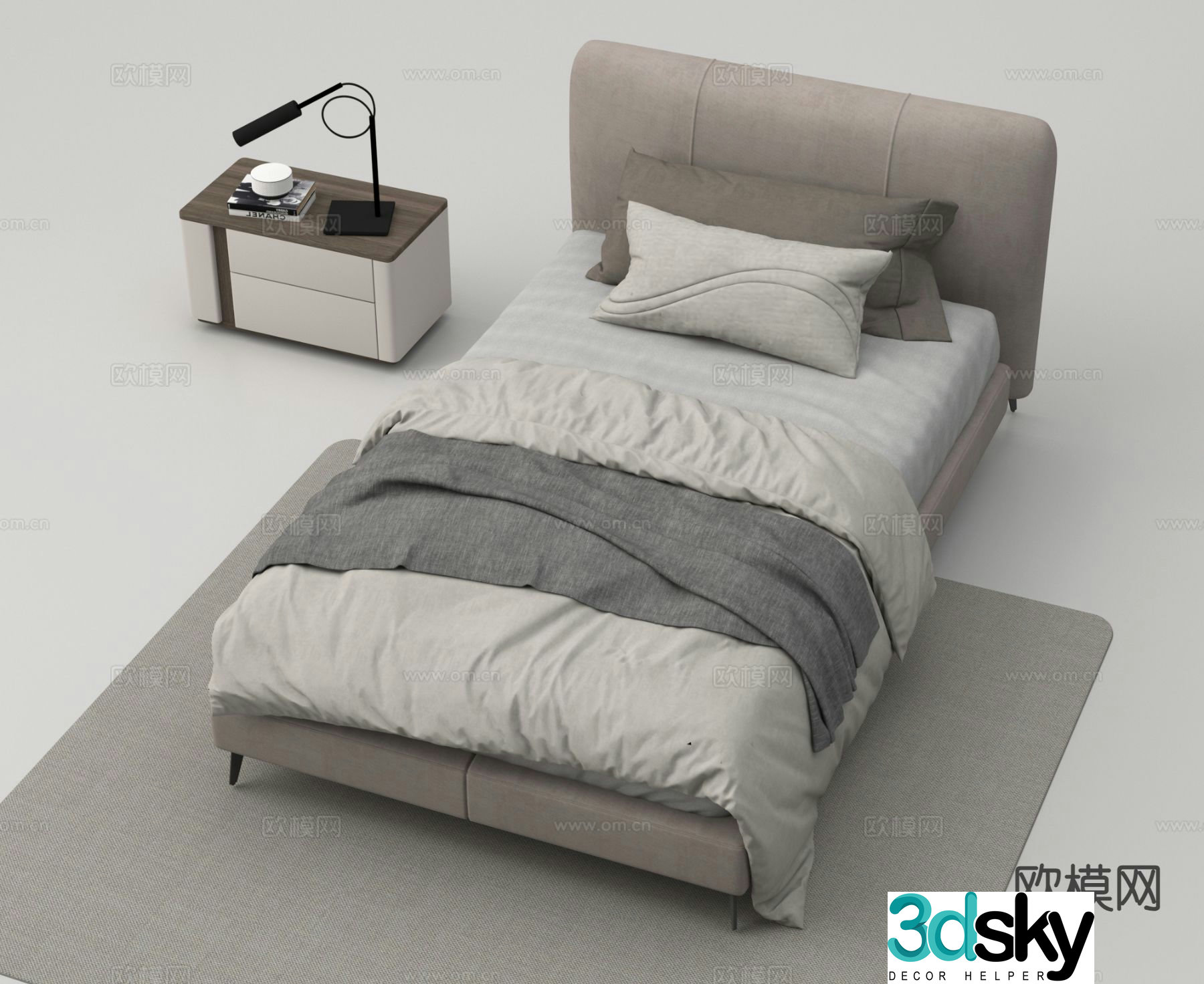 Modern single bed hotel room bed standard room bed 3d model