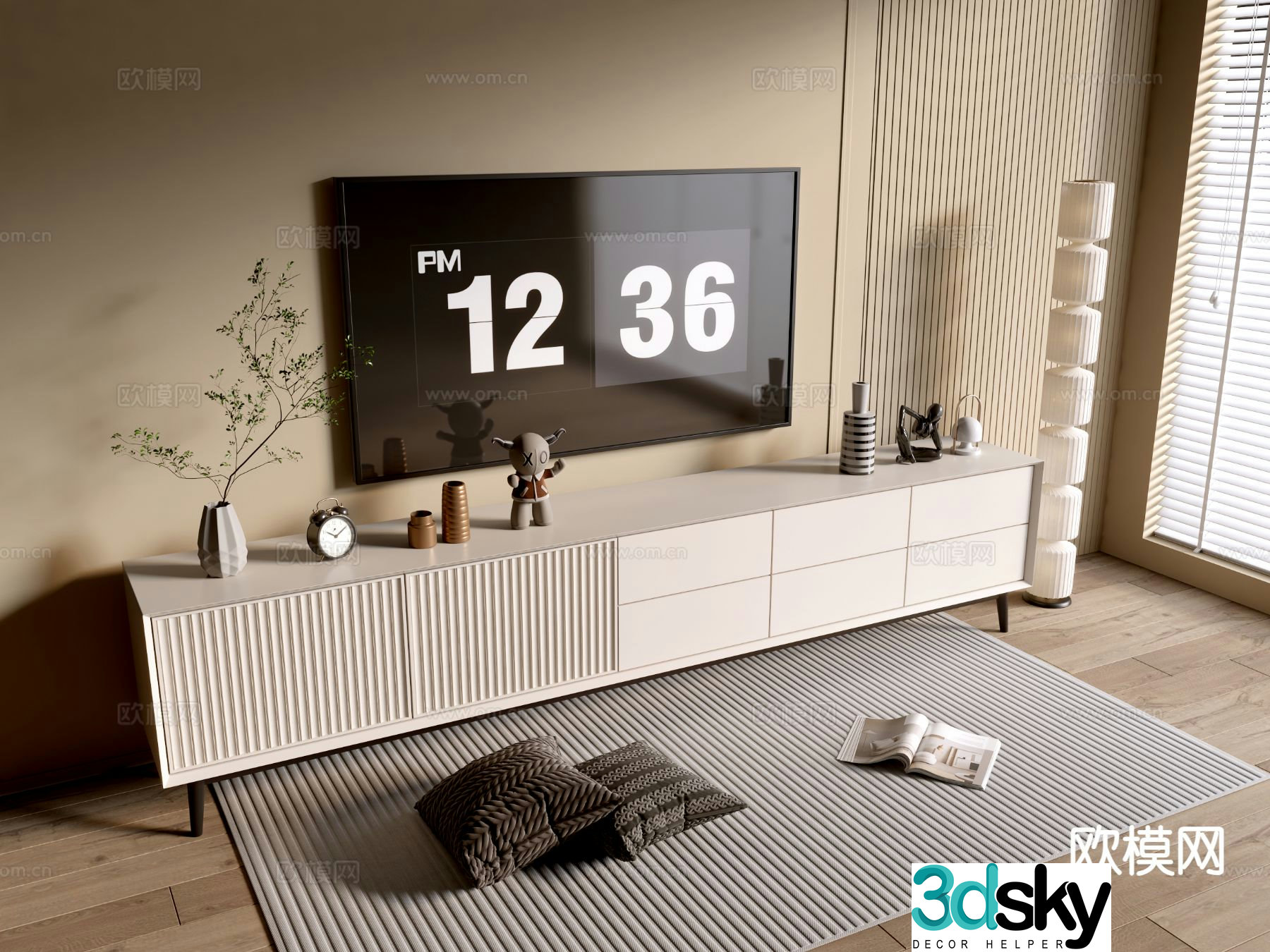 Cream style TV cabinet base cabinet 3D model