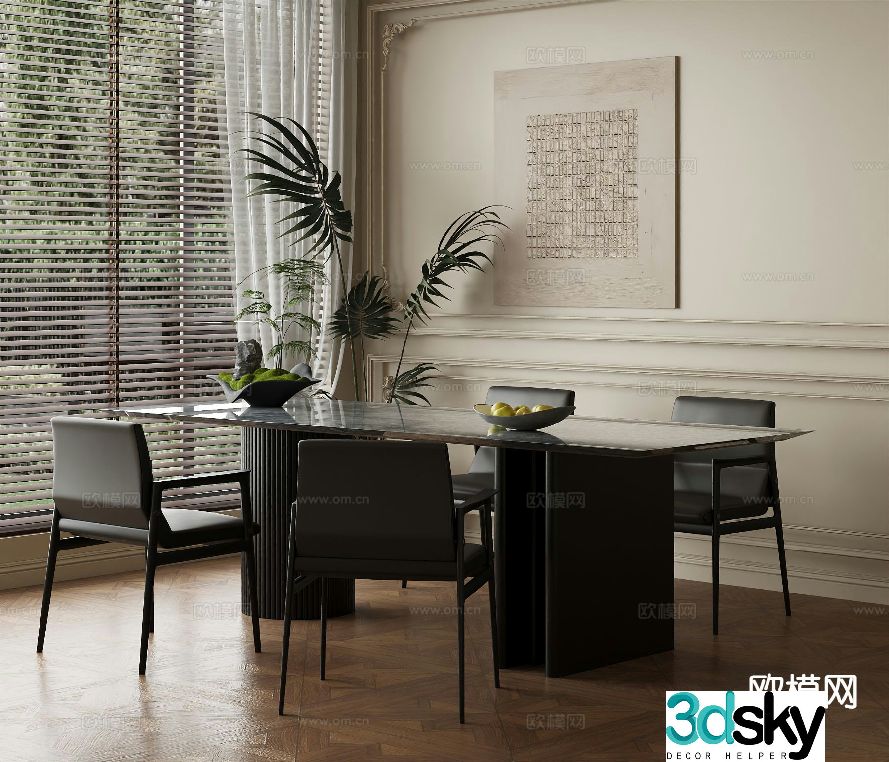 Medieval style dining table and chairs 3d model