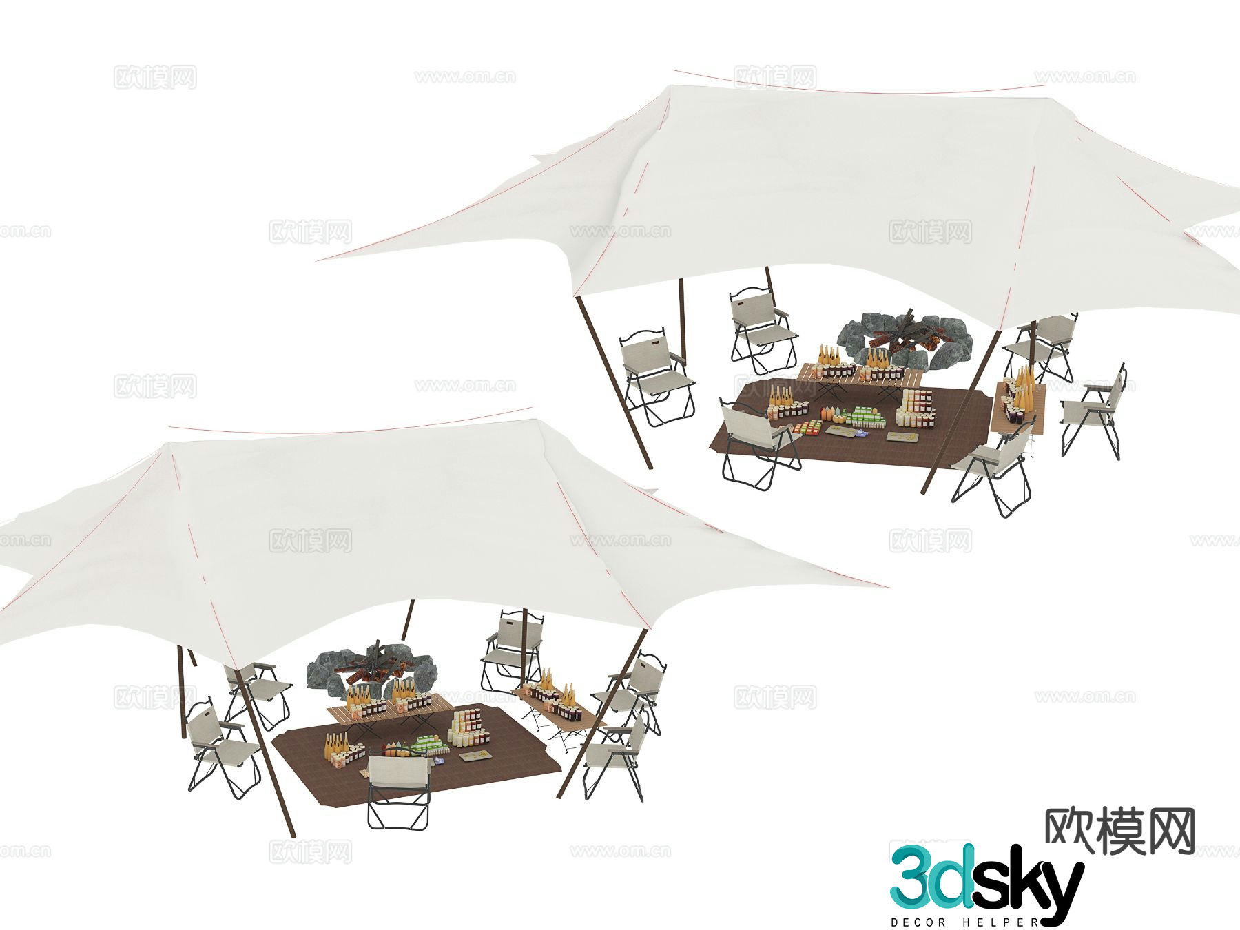 Camping outdoor tables and chairs tent canopy 3d model