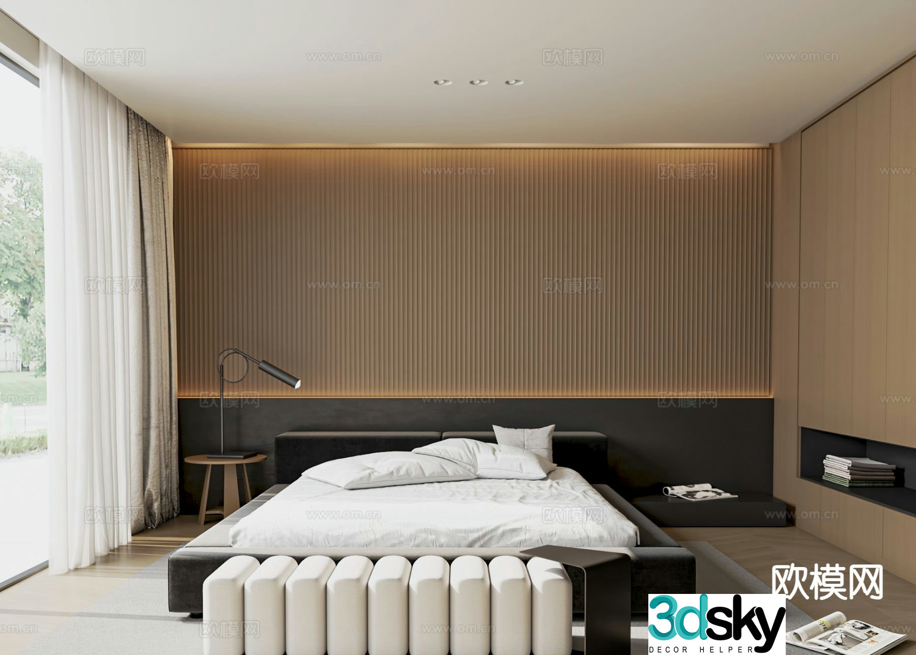 Dark style bedroom master bedroom minimalist bedroom 3d model