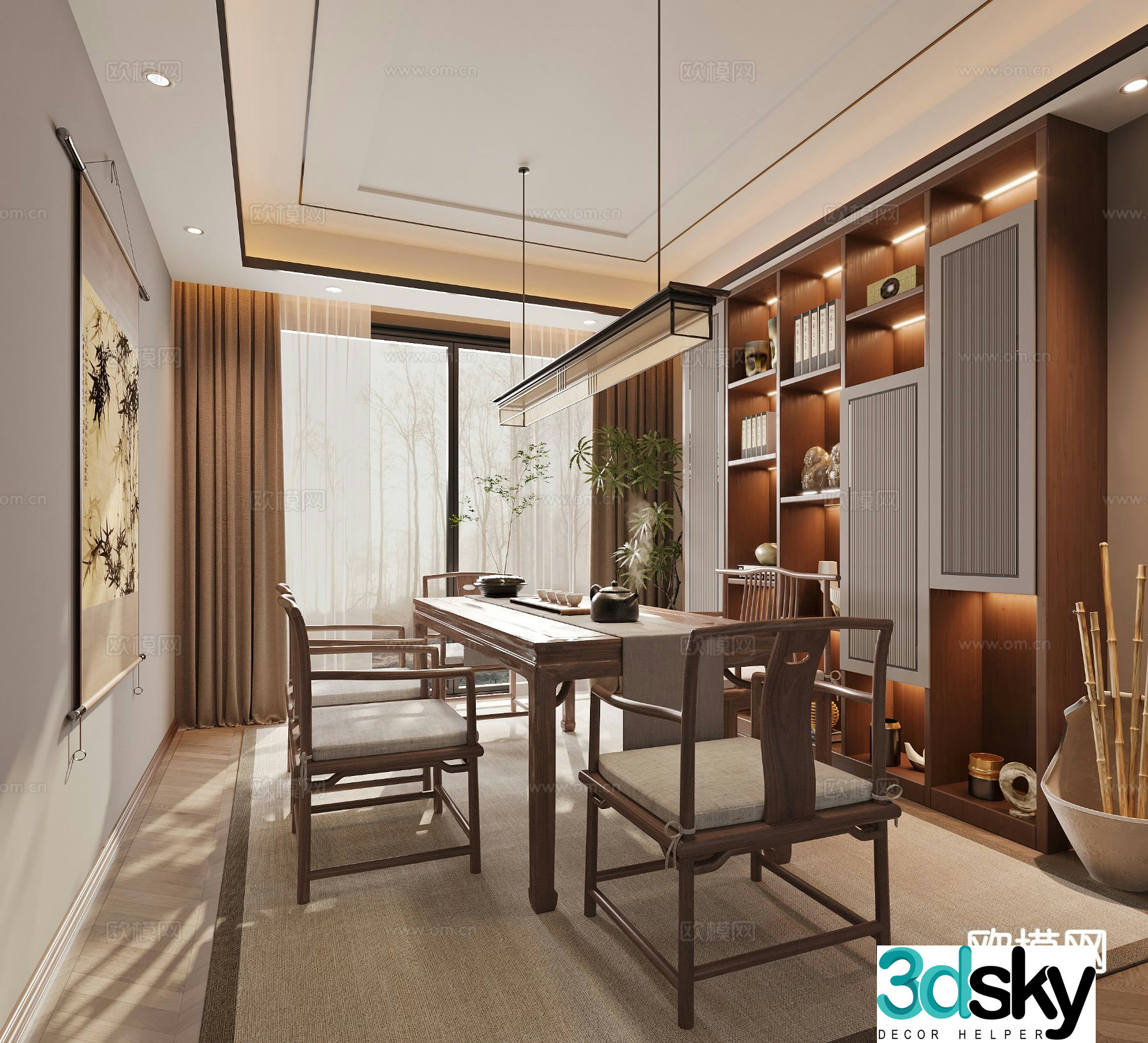 New Chinese style study 3D model