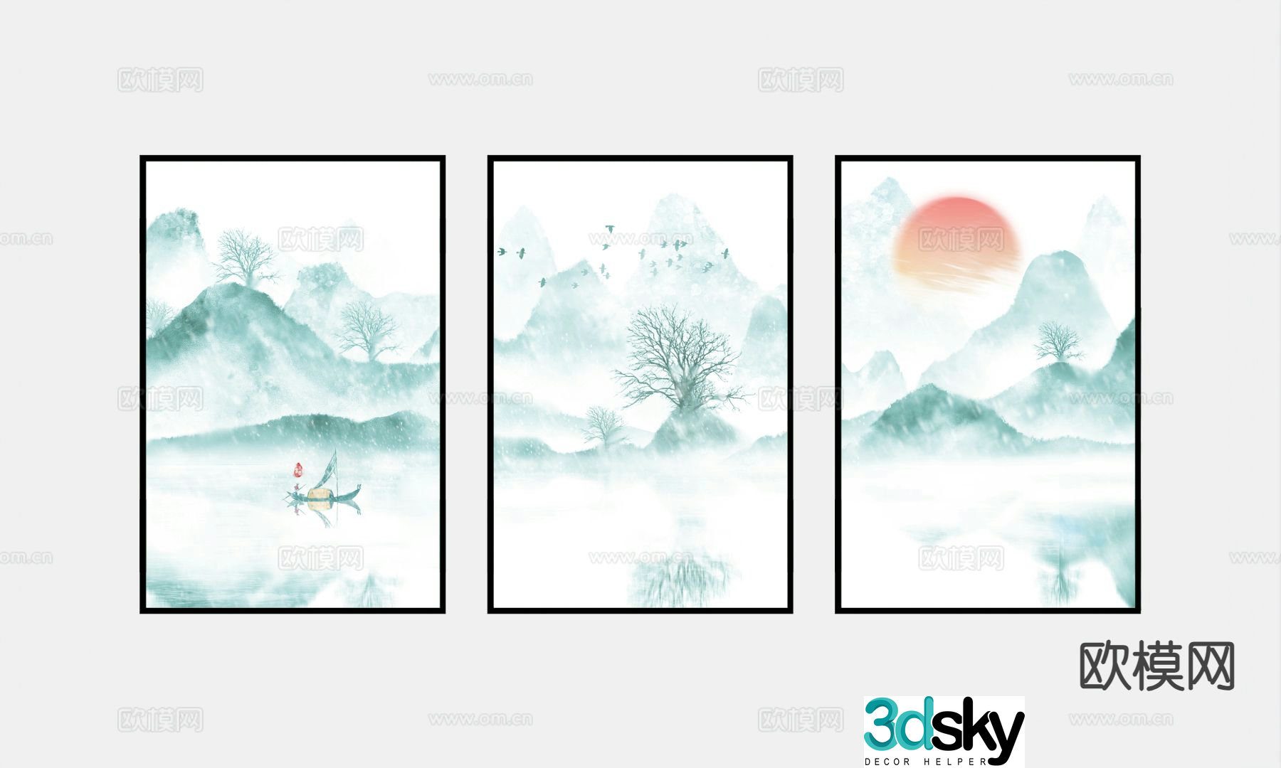 Chinese combination painting decorative painting 3d model