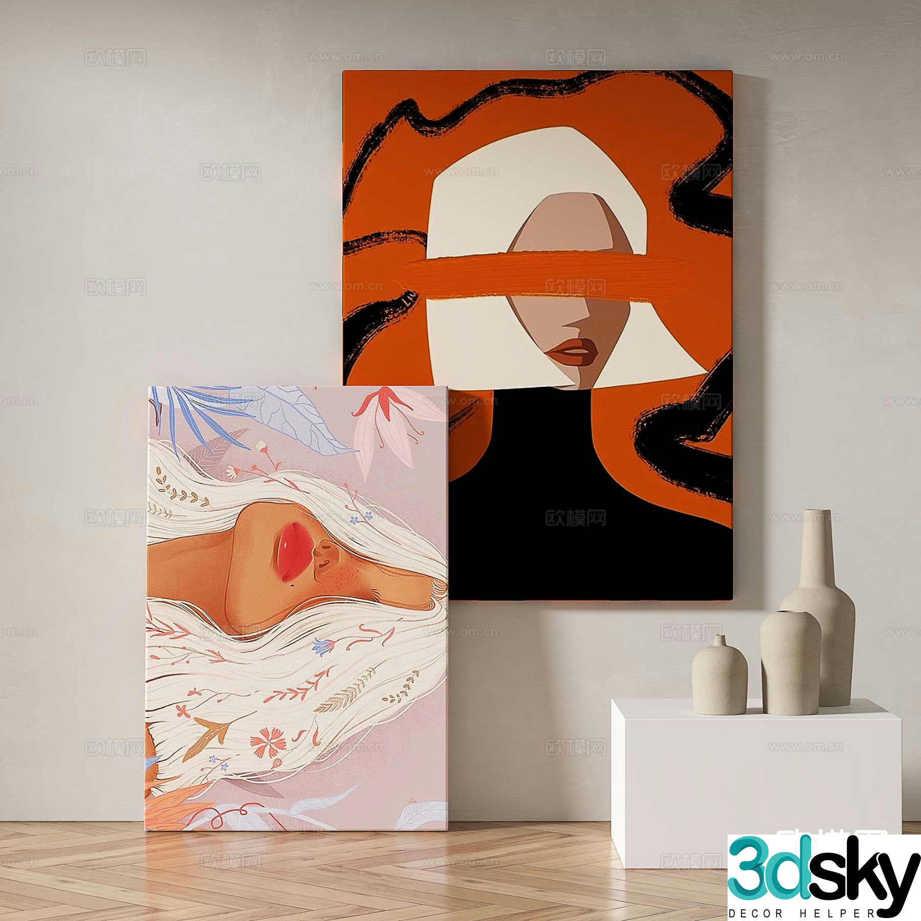 Modern figure painting decorative painting 3d model