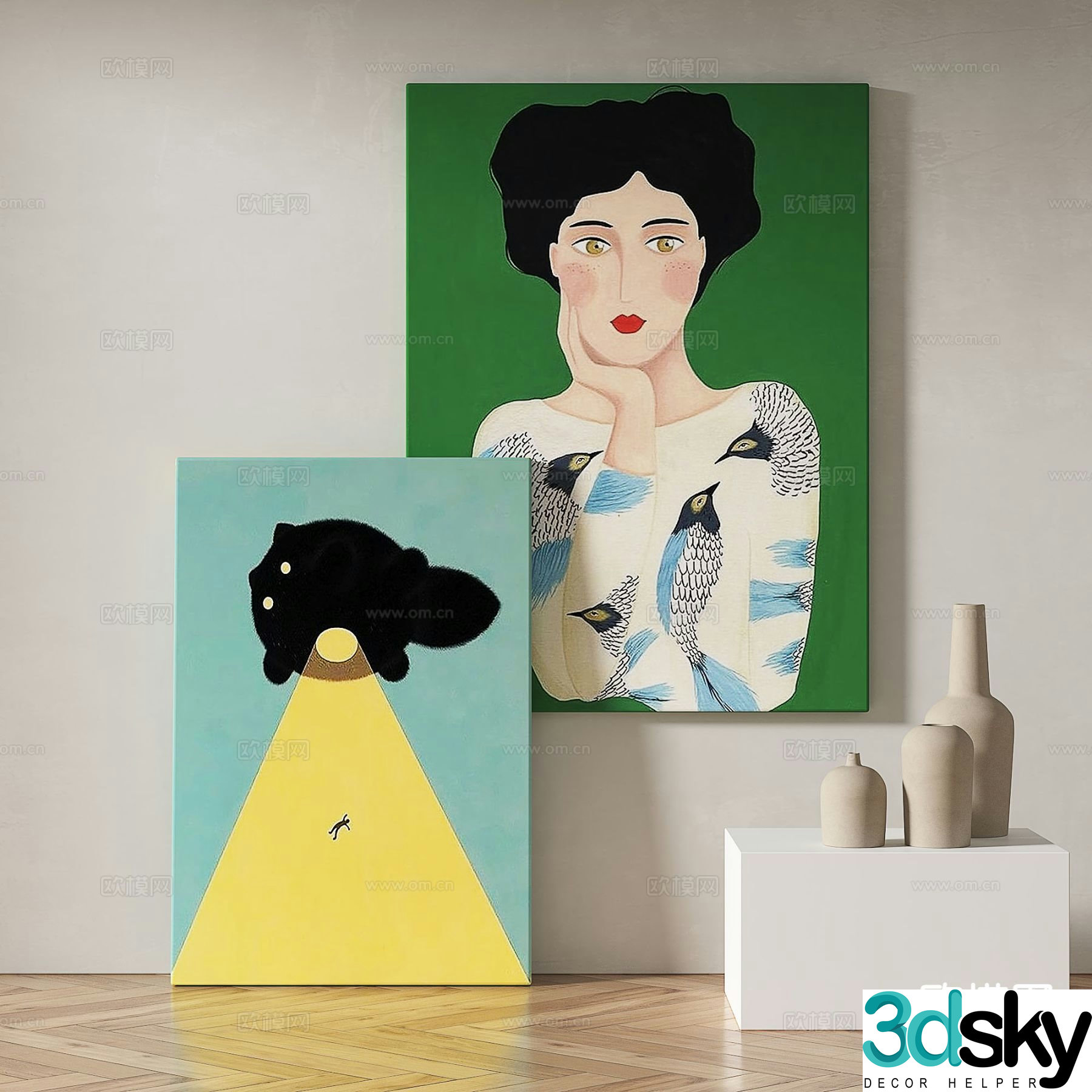 Modern figure painting decorative painting 3d model