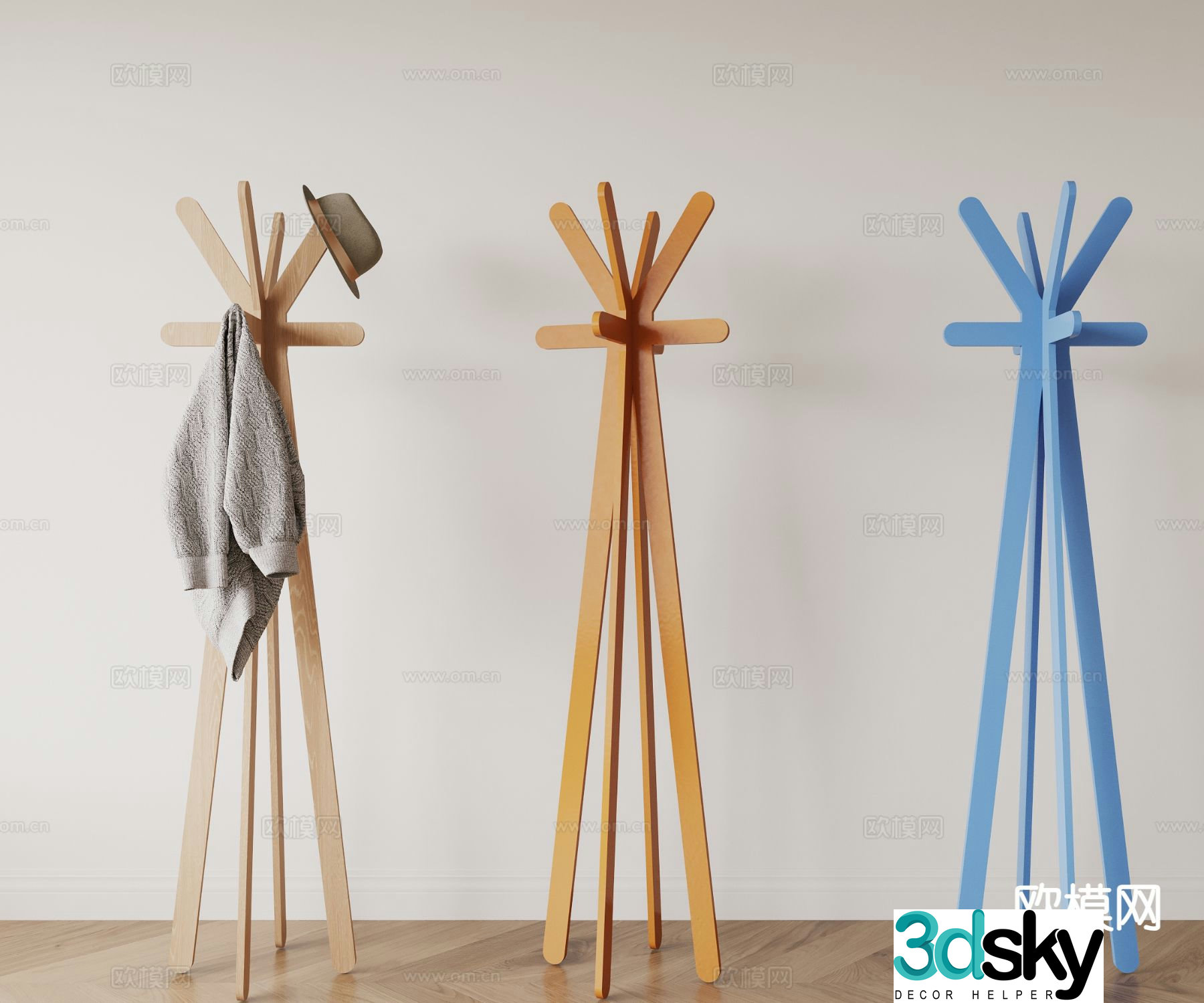 Modern solid wood clothes hanger 3d model