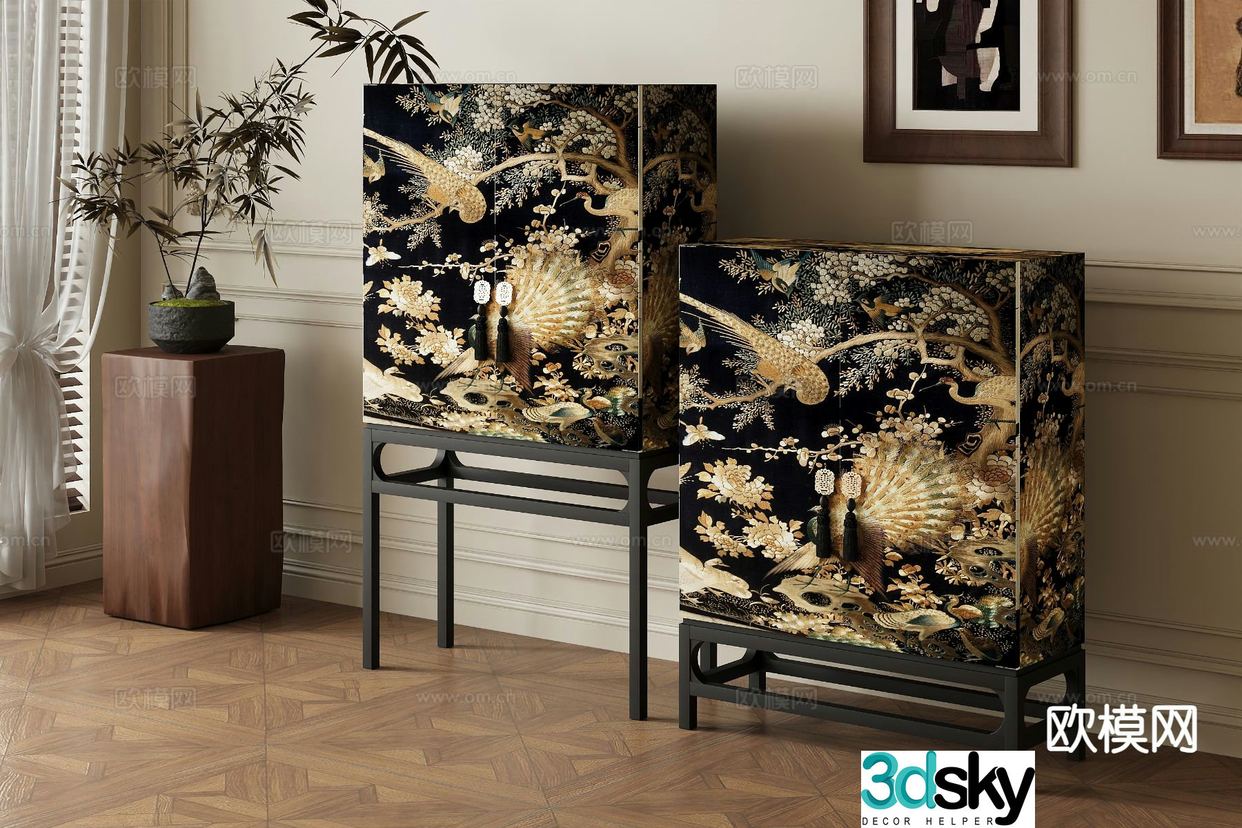 Medieval style side cabinet low cabinet 3d model