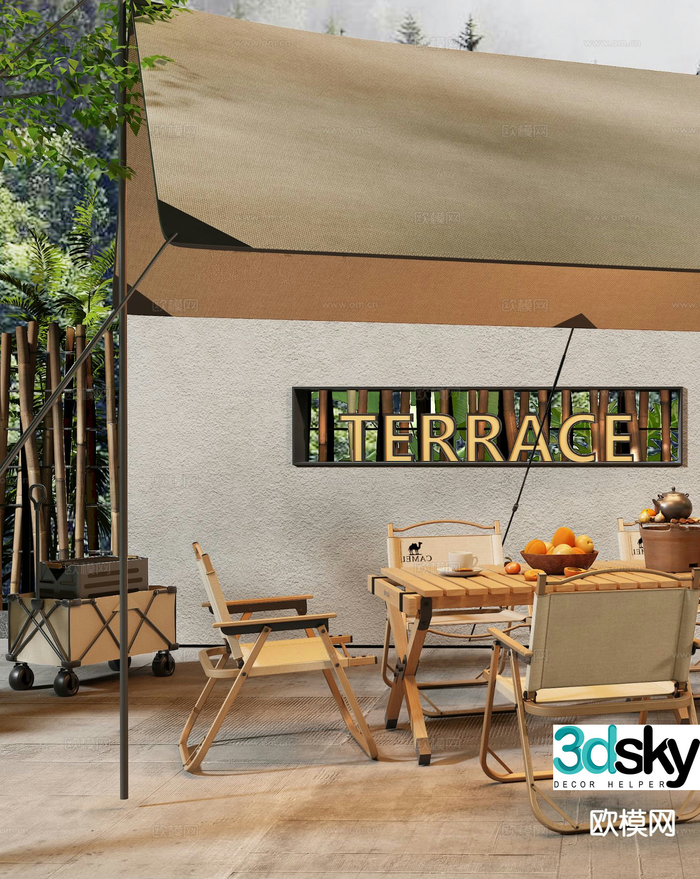 Camping tent outdoor tables and chairs camping camp 3d model