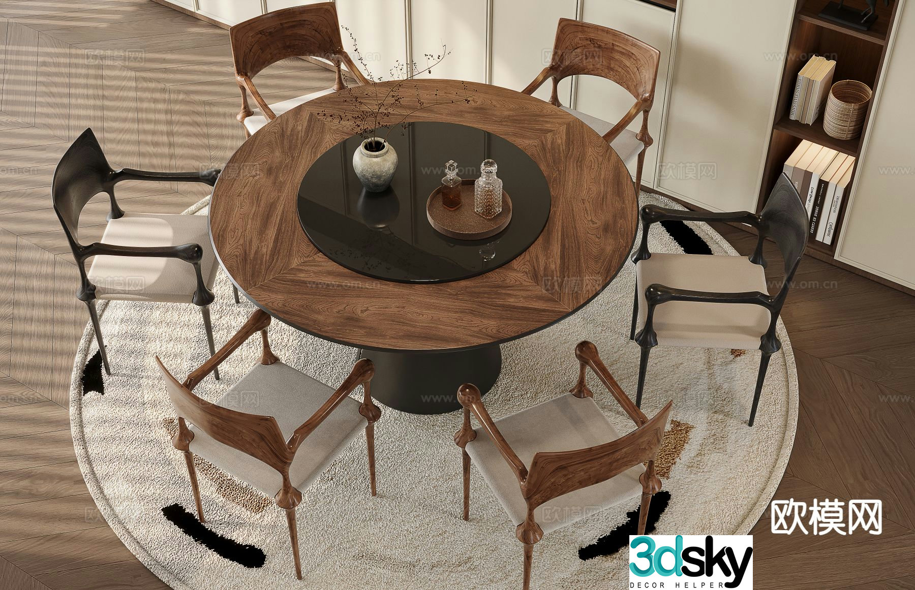 Medieval style dining table and chairs round table 3d model