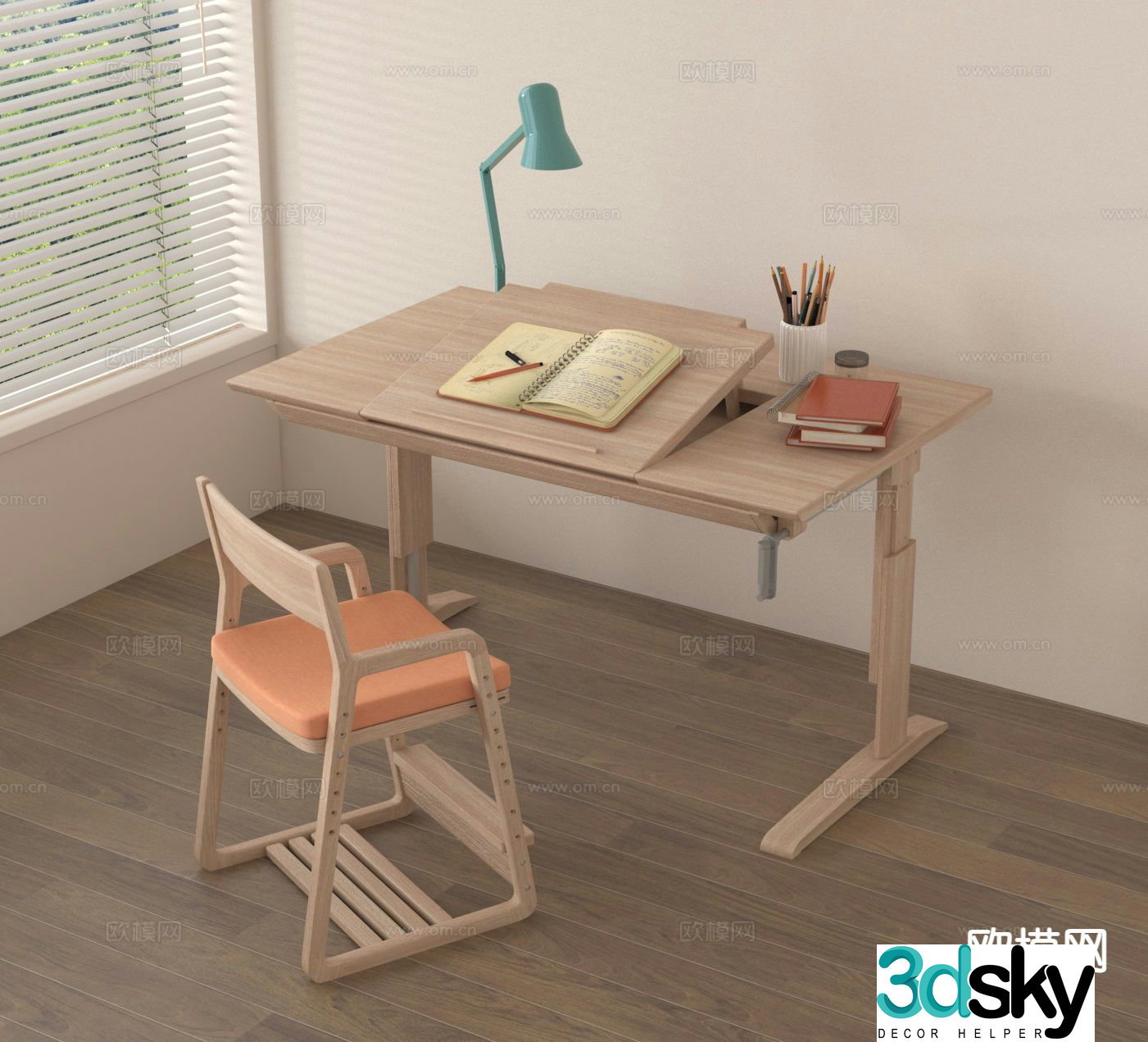 Study table and chair desk children’s table and chair 3d model