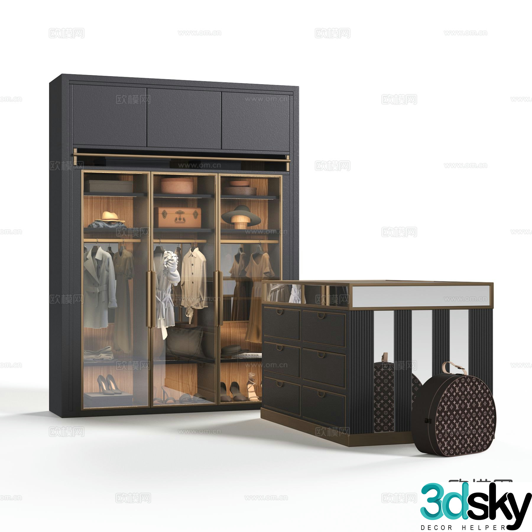 Italian style wardrobe island cabinet 3d model