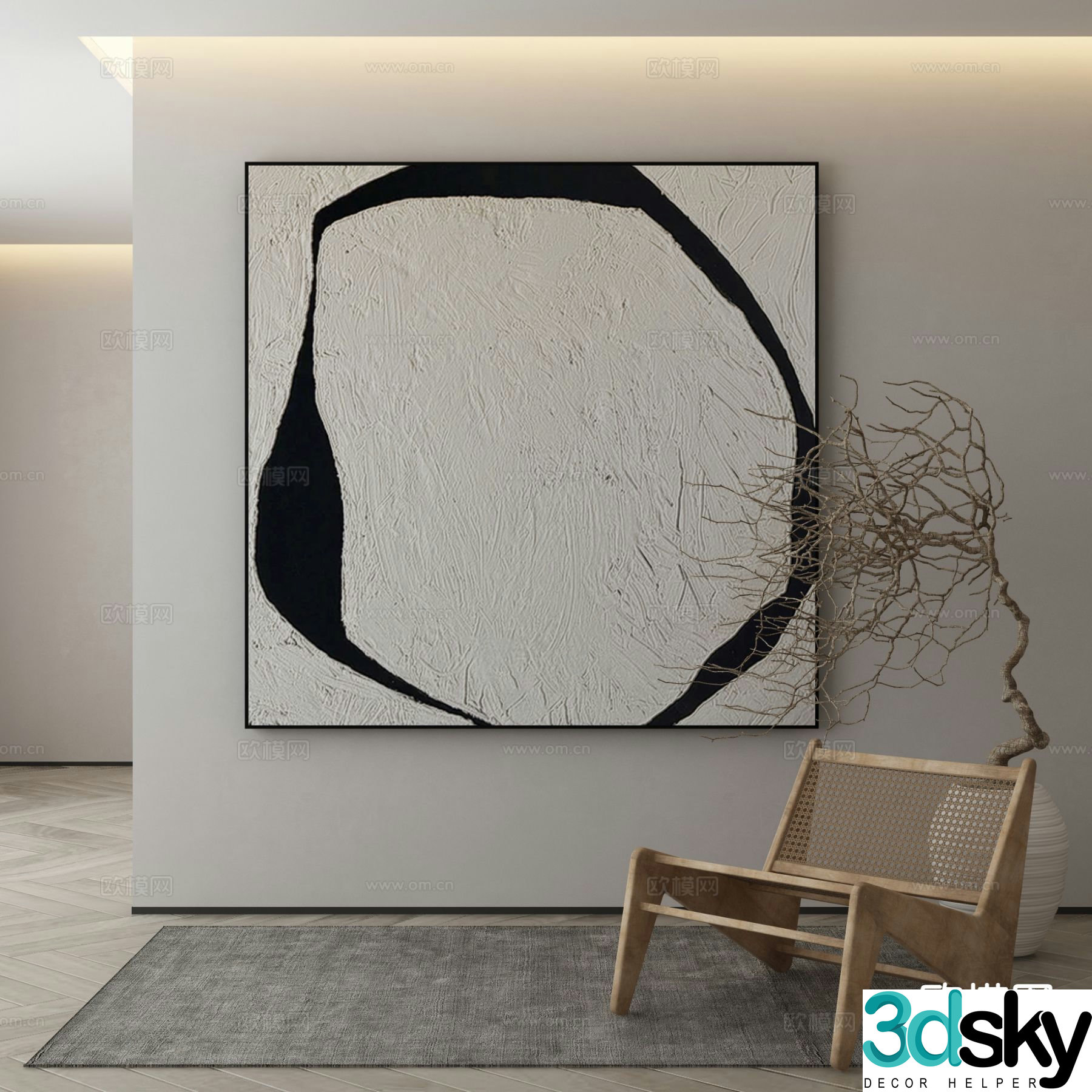 Modern decorative painting black and white hanging painting 3d model