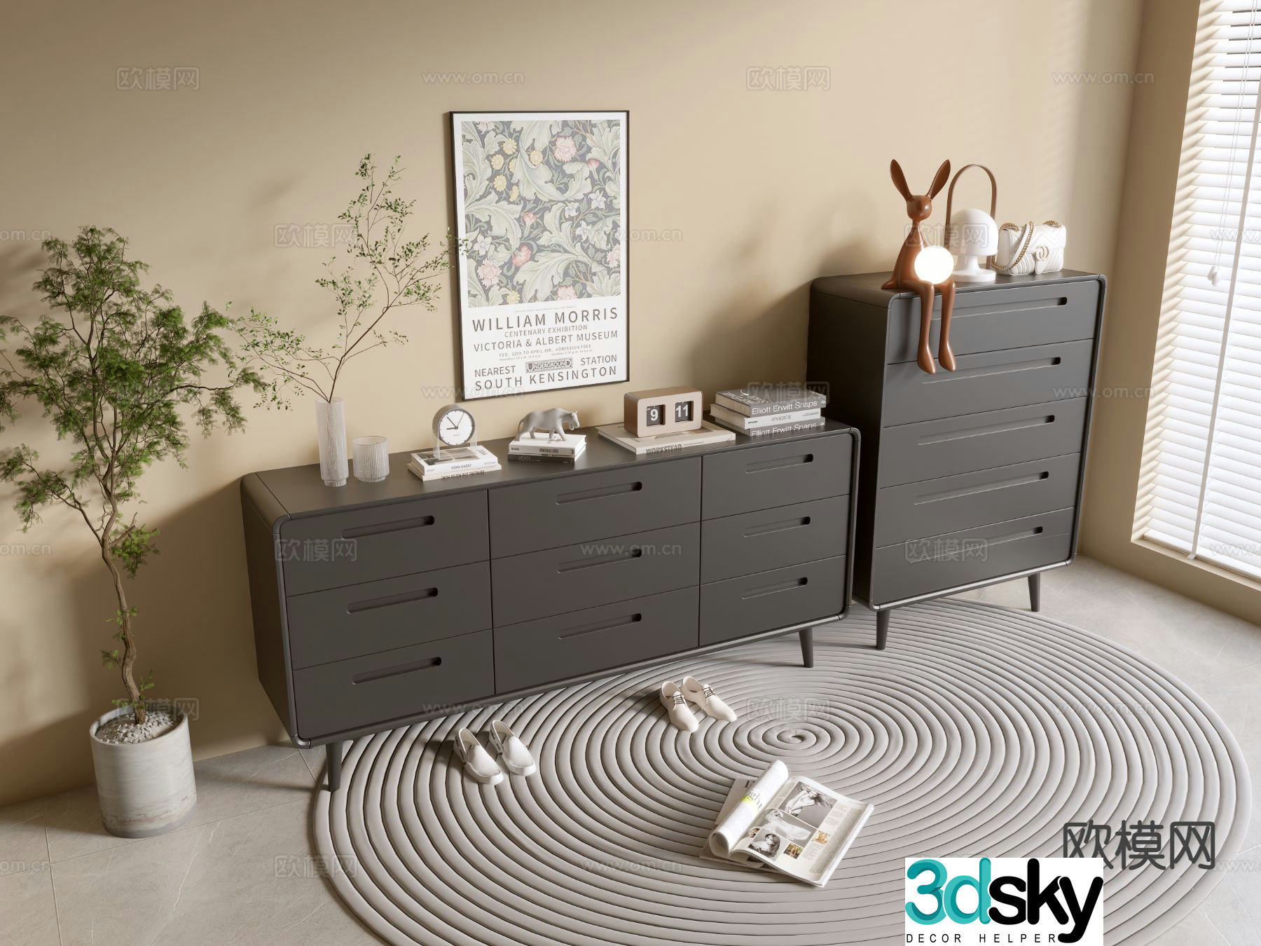 Modern black cabinet entrance cabinet drawer cabinet 3d model