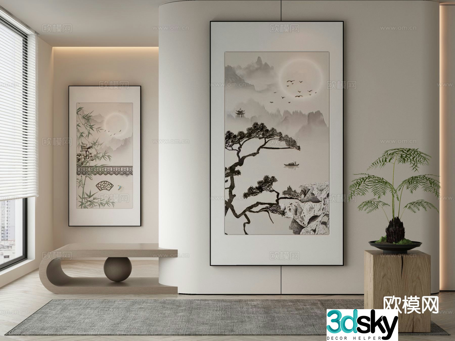 New Chinese style decorative painting Zen hanging painting 3D model