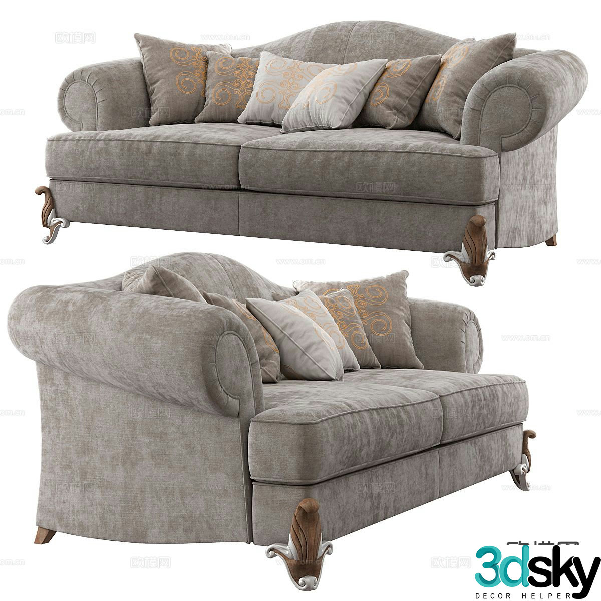Simple European double sofa 3d model