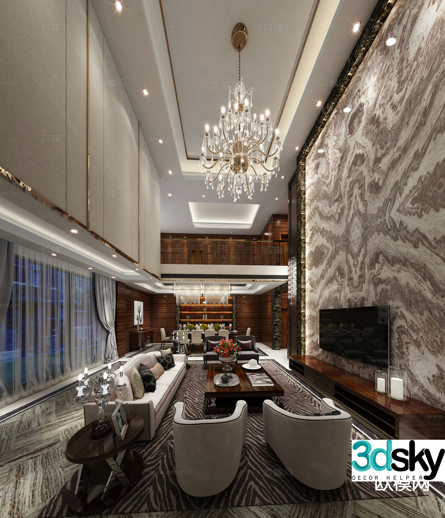 Modern villa guest dining room 3D model