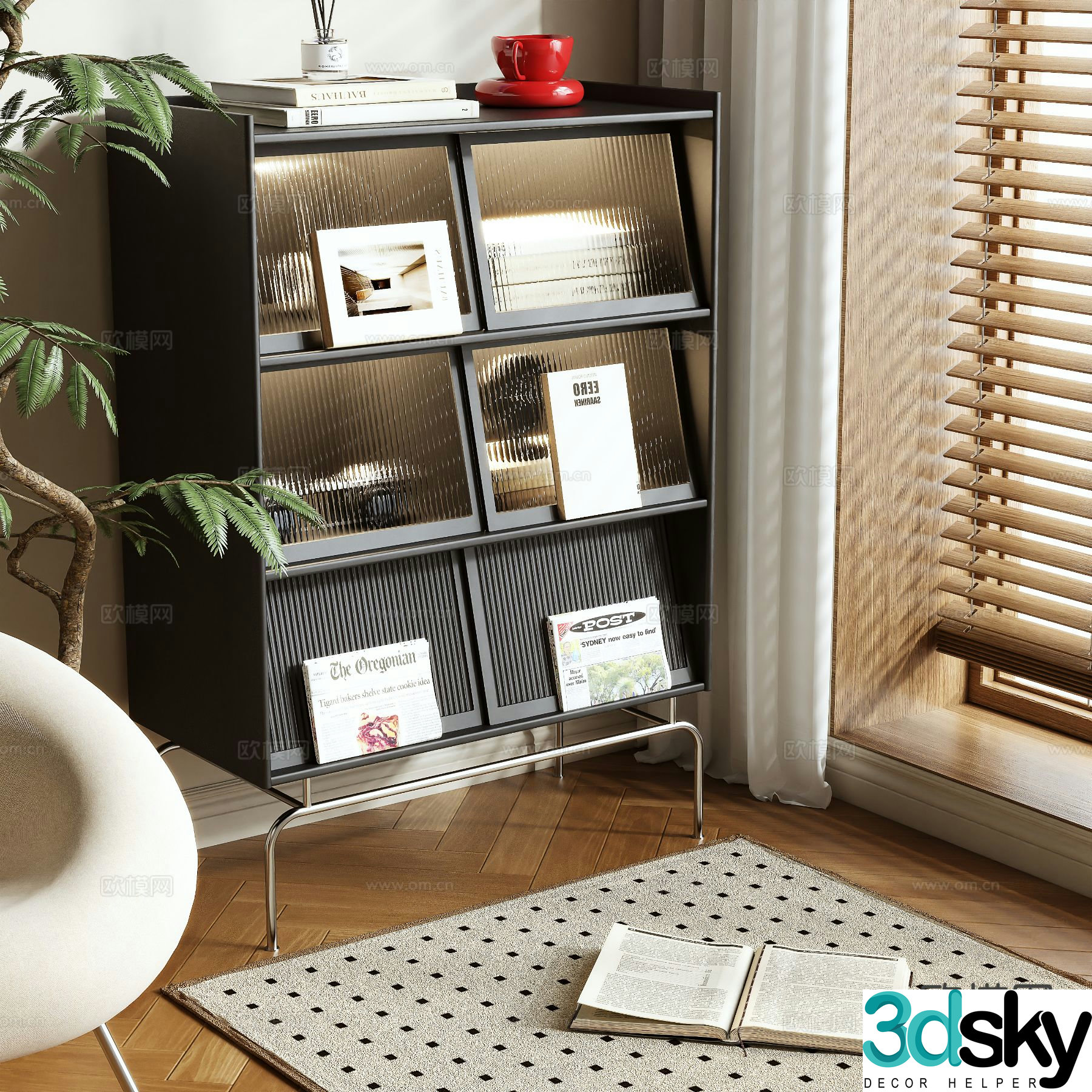 Medieval style magazine cabinet locker 3d model