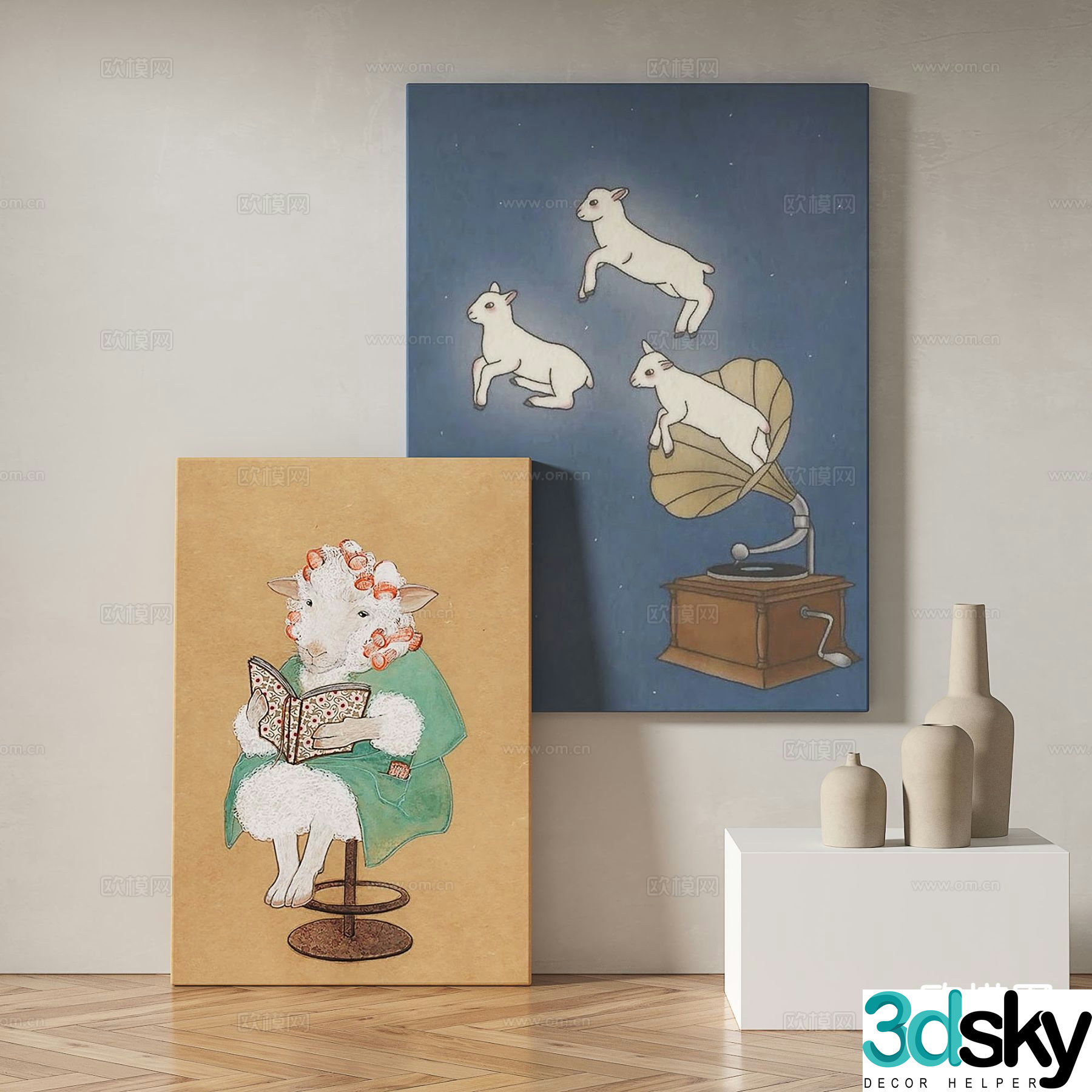 Modern cartoon painting decorative painting 3d model