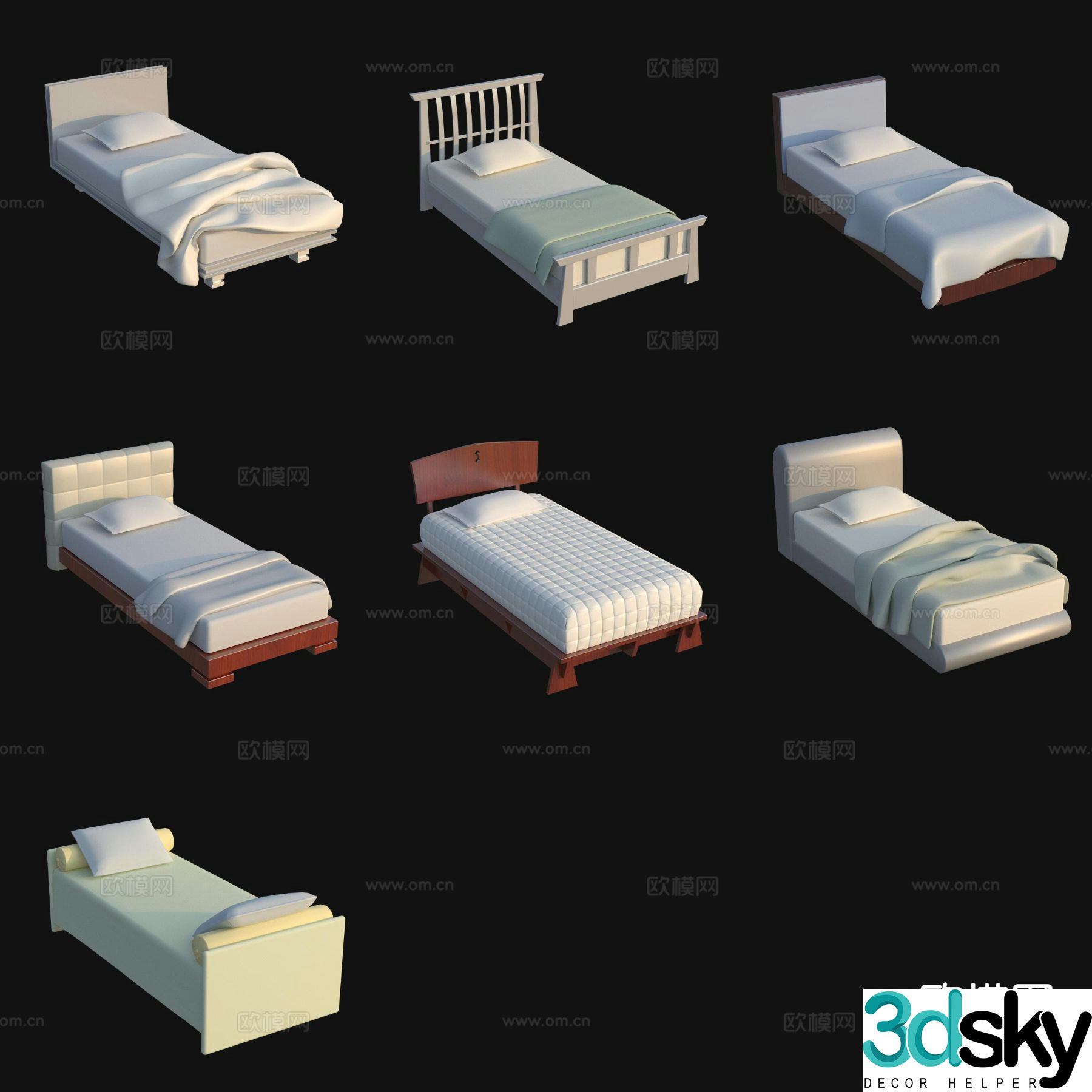 Modern single bed 3d model