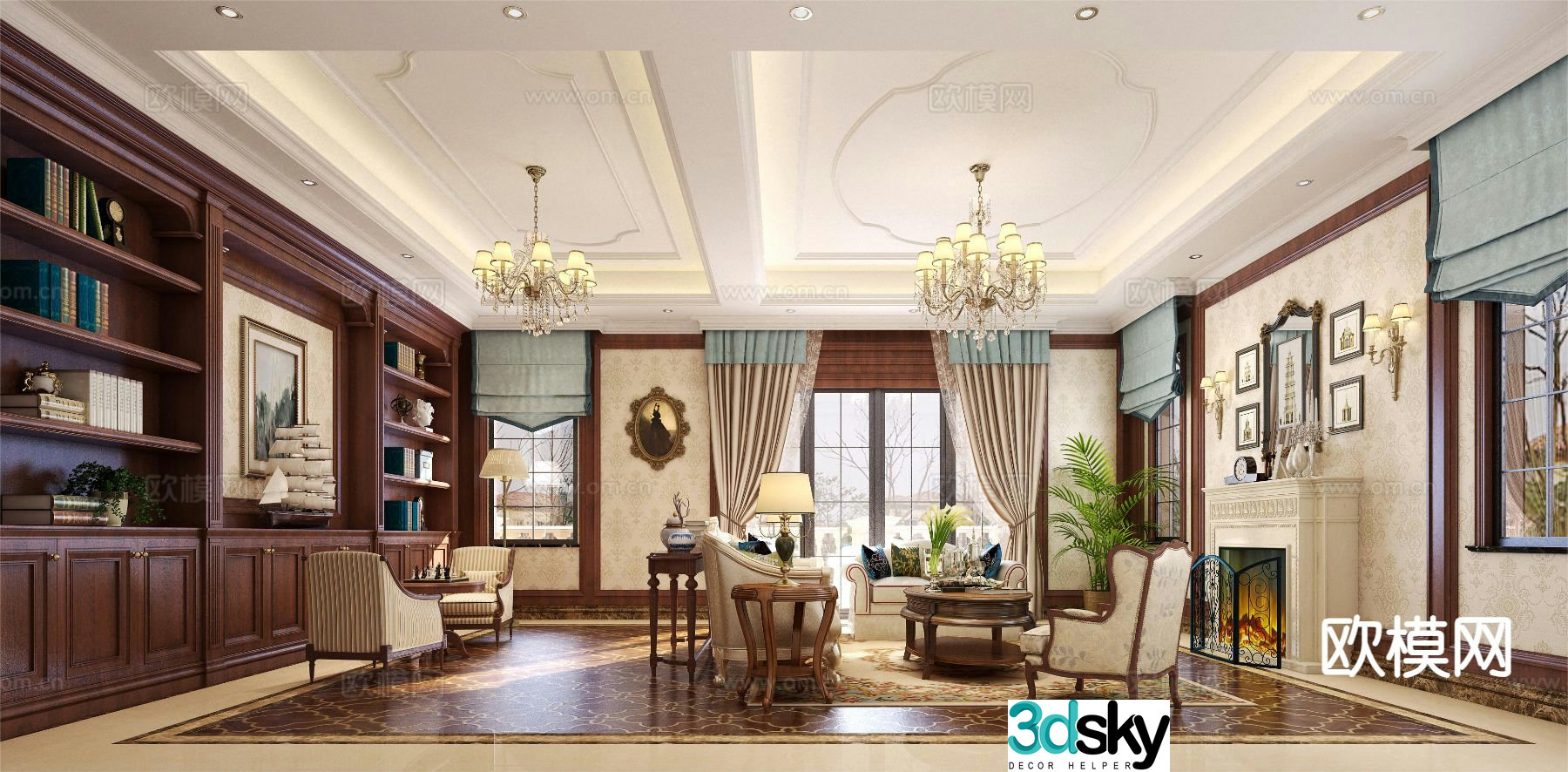 European style living room 3d model
