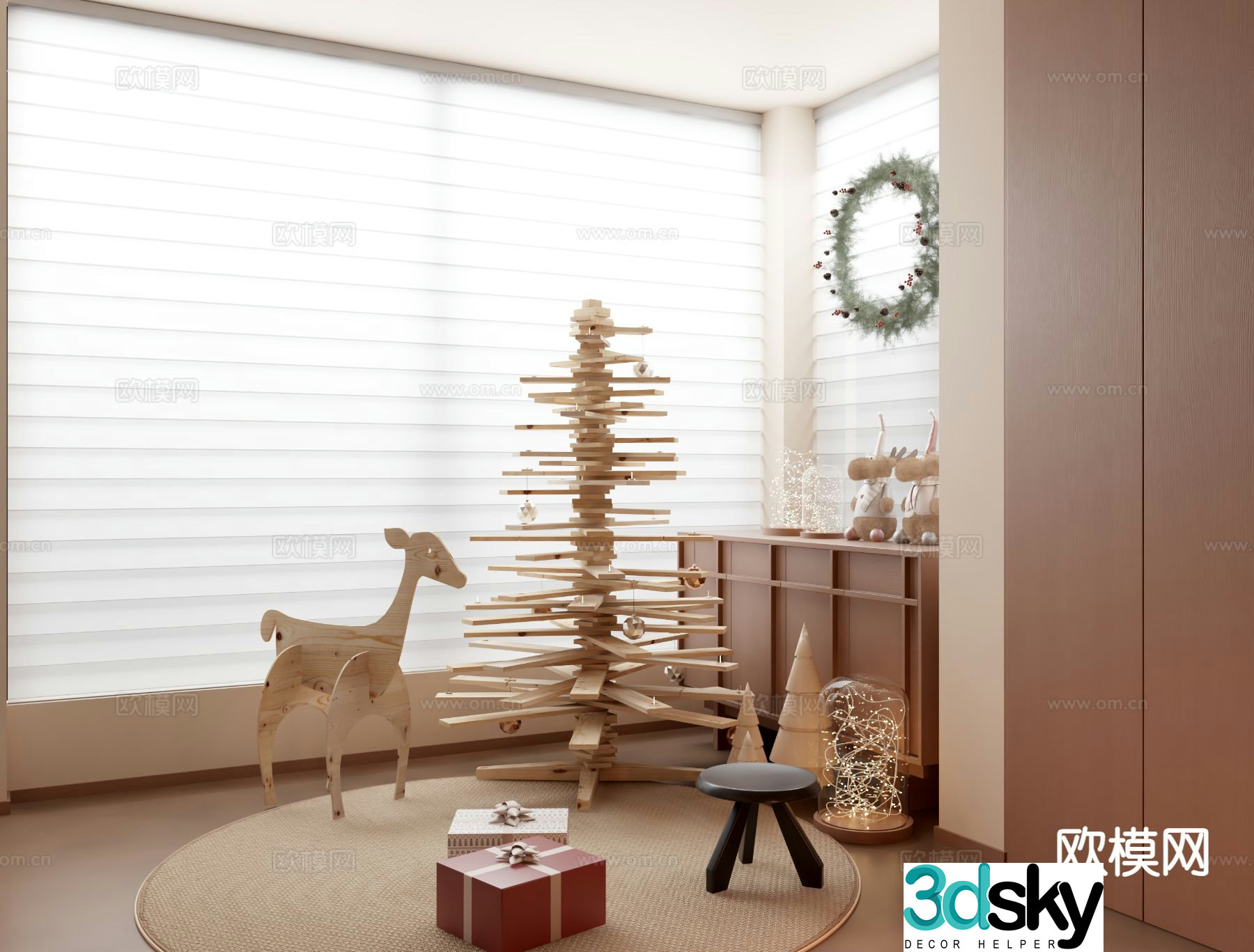 Christmas sketch wooden Christmas tree 3d model