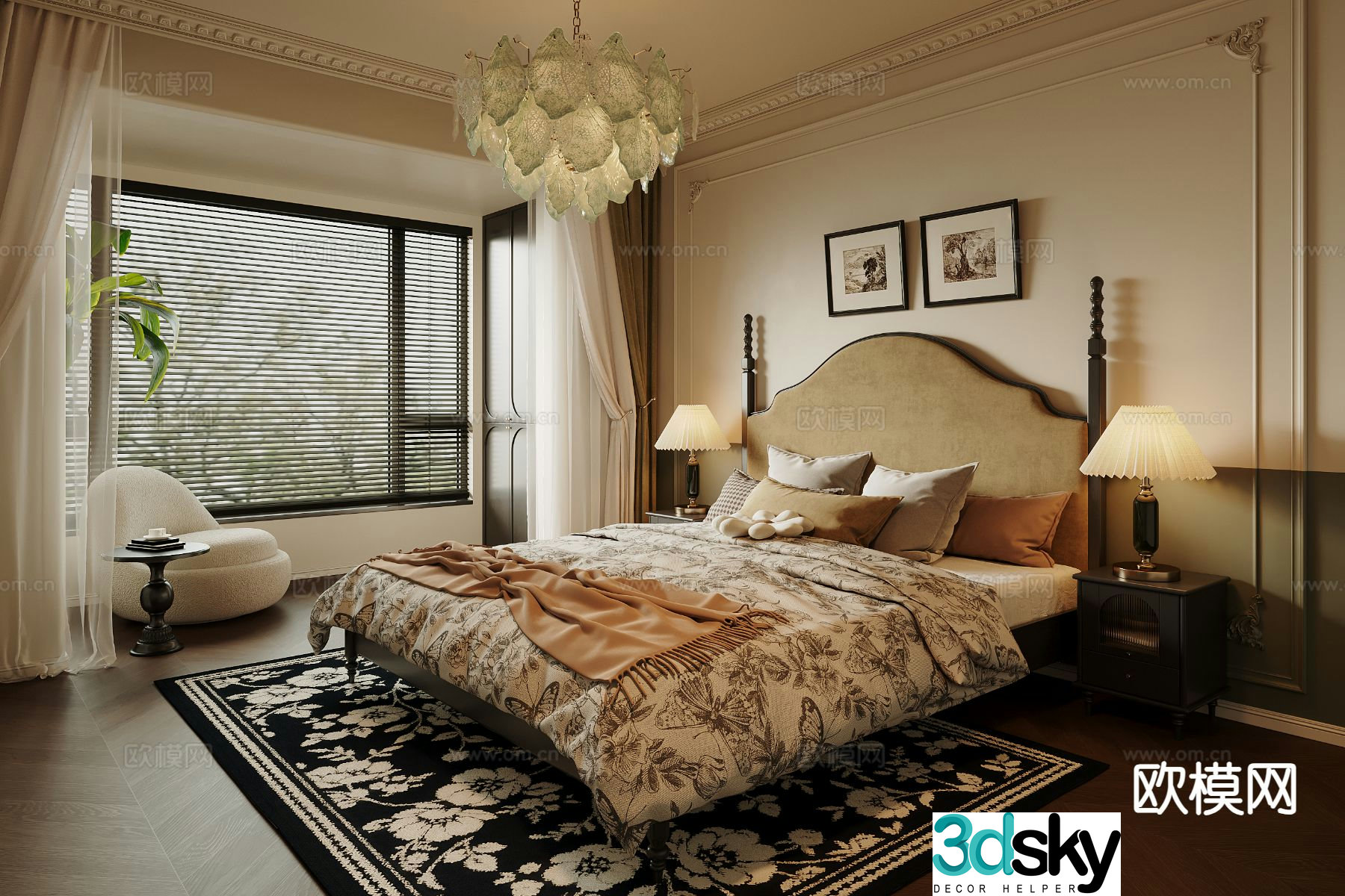 French retro bedroom master bedroom 3d model