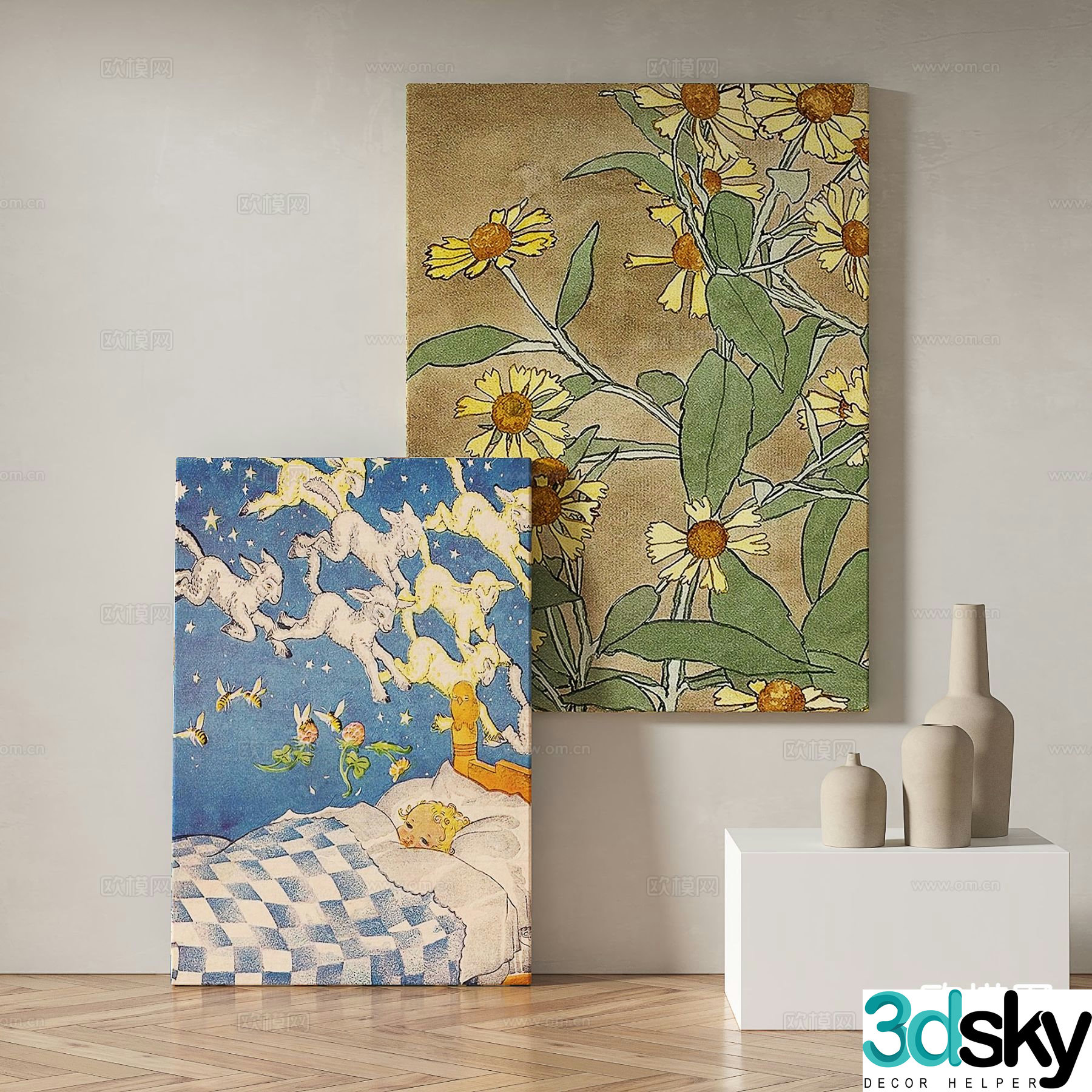 Modern cartoon painting decorative painting 3d model