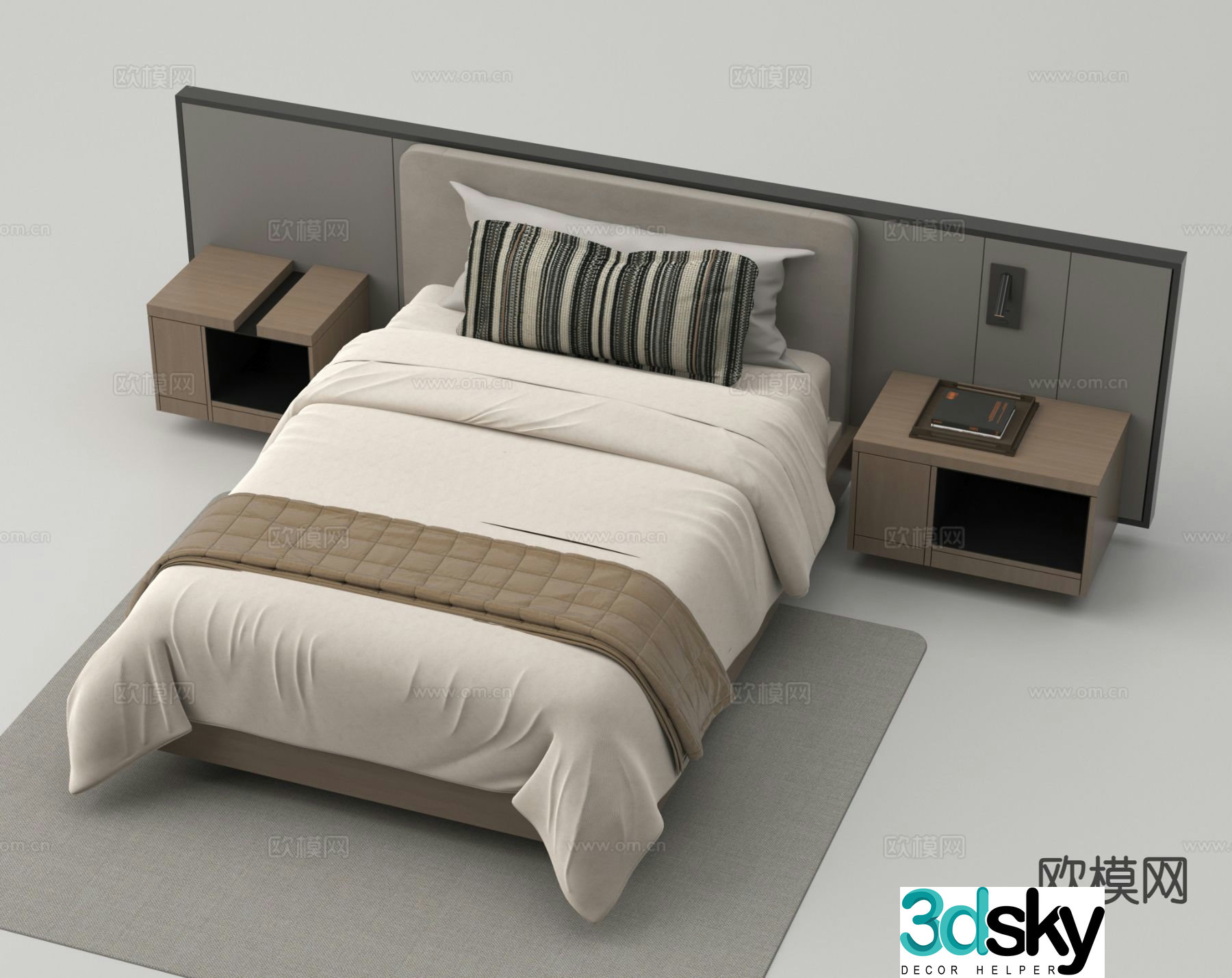 Modern double bed hotel room bed standard room bed 3d model
