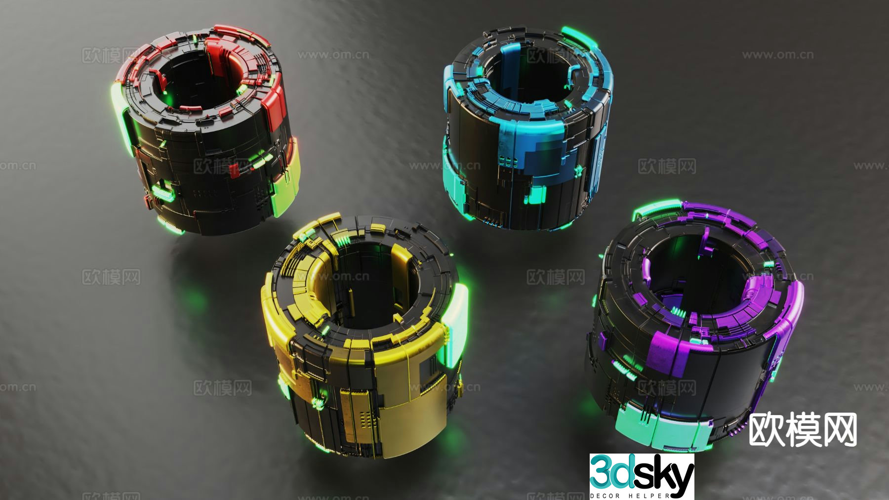 Technology Ornaments Luminous Box Hard Surface Colored Metal 3D Model