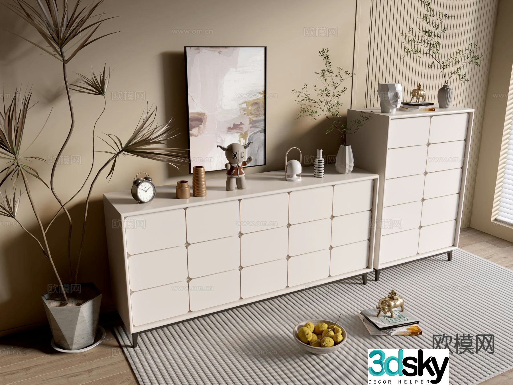 Cream style entrance cabinet 3d model