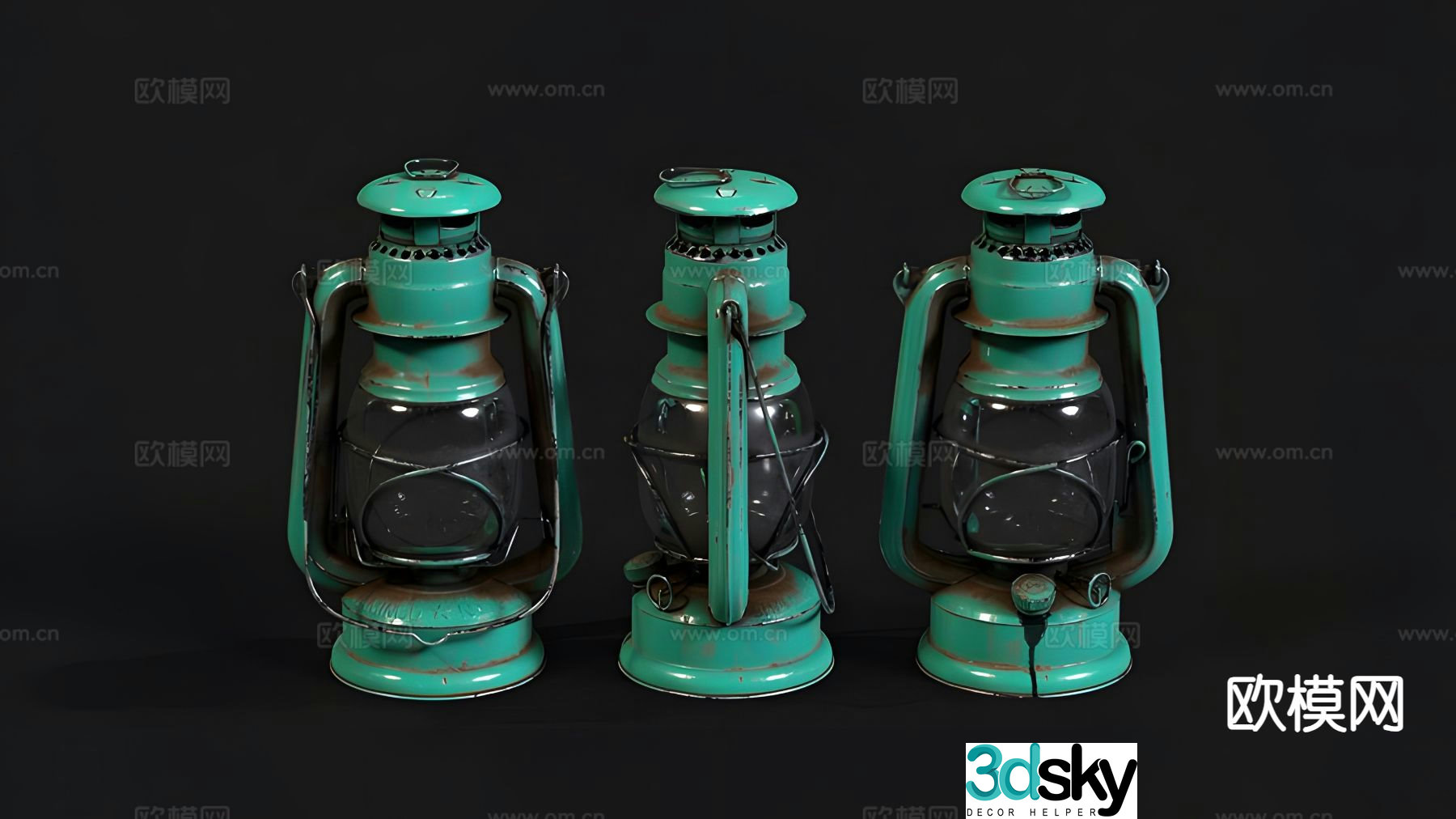 Industrial style portable lamp candlestick lamp horse lantern 3D model
