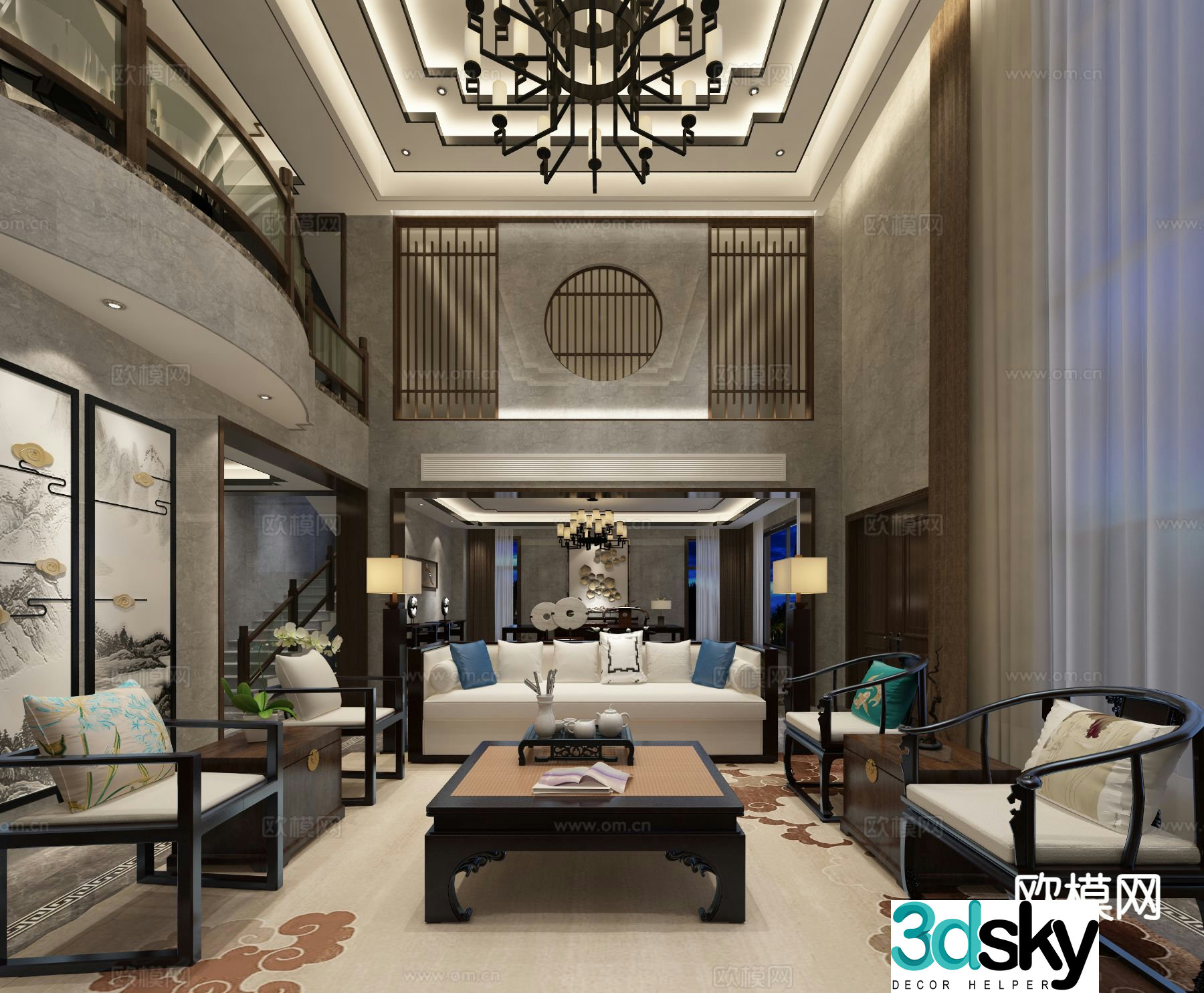 New Chinese-style villa guest restaurant 3D model
