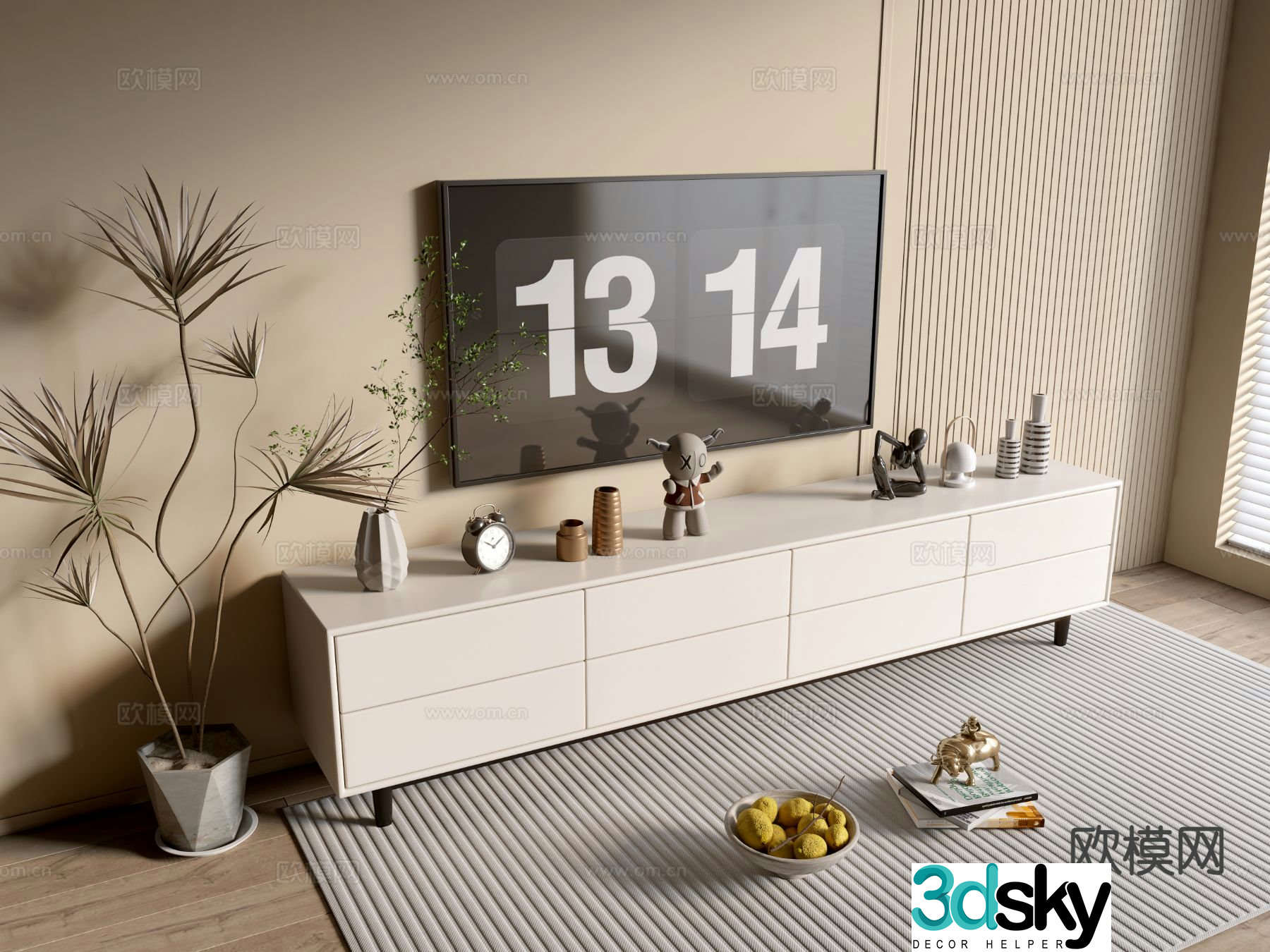 Cream style TV cabinet 3d model