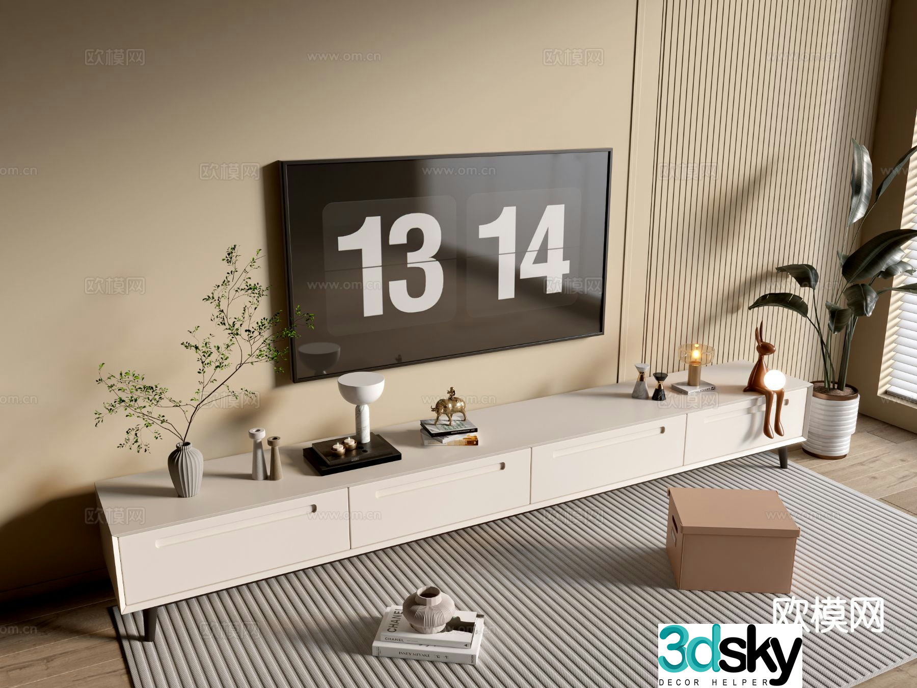 Cream style TV cabinet base cabinet 3D model